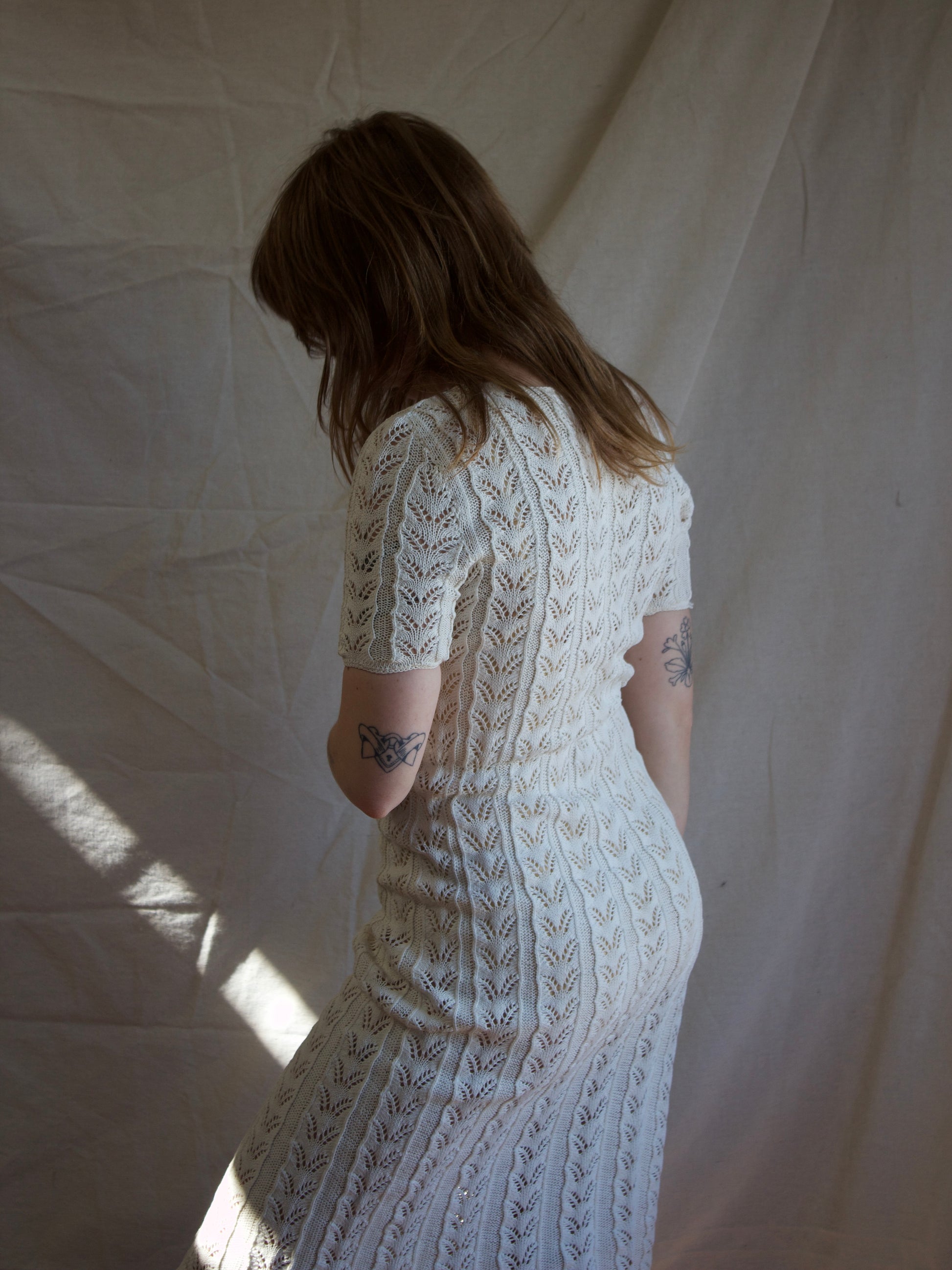 1930s Ivory Knit Wiggle Dress Of the Palms 1930s Ivory Knit Wiggle Dress Of the Palms