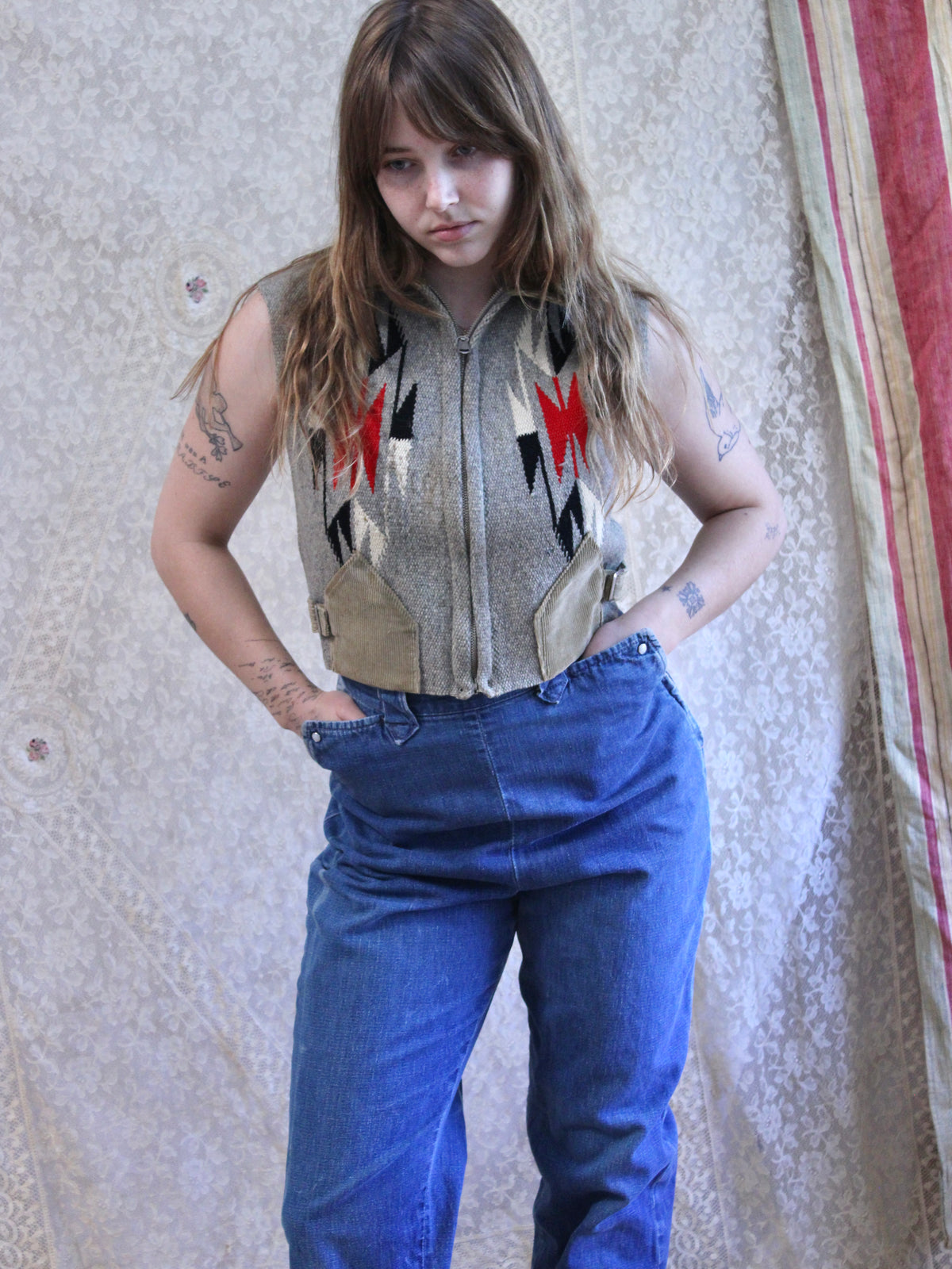 1950s Sun Faded Levis Western Pearl Snap Side Zip Denim