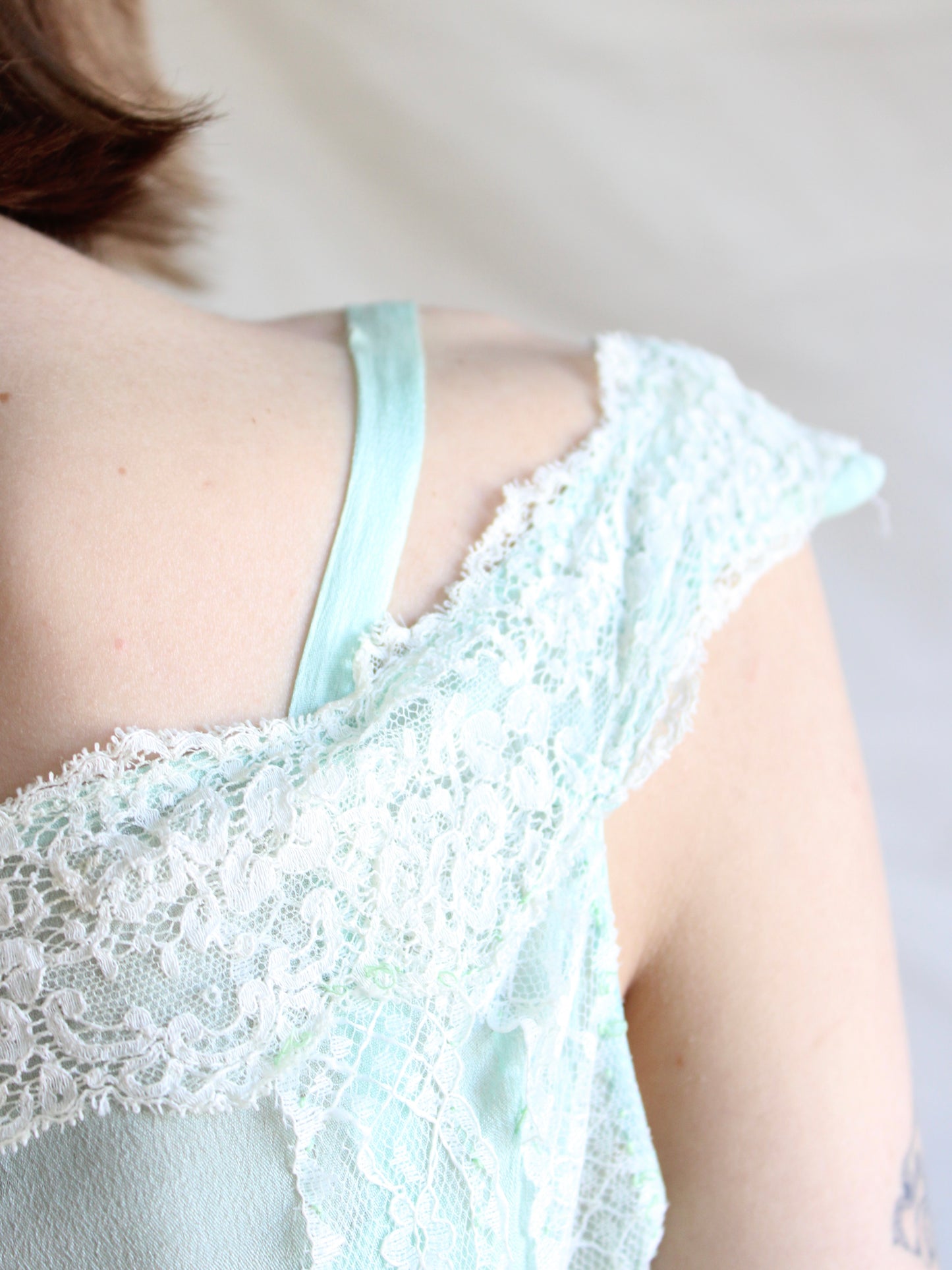 1920s Insertion Lace Mint Chiffon Day Dress
