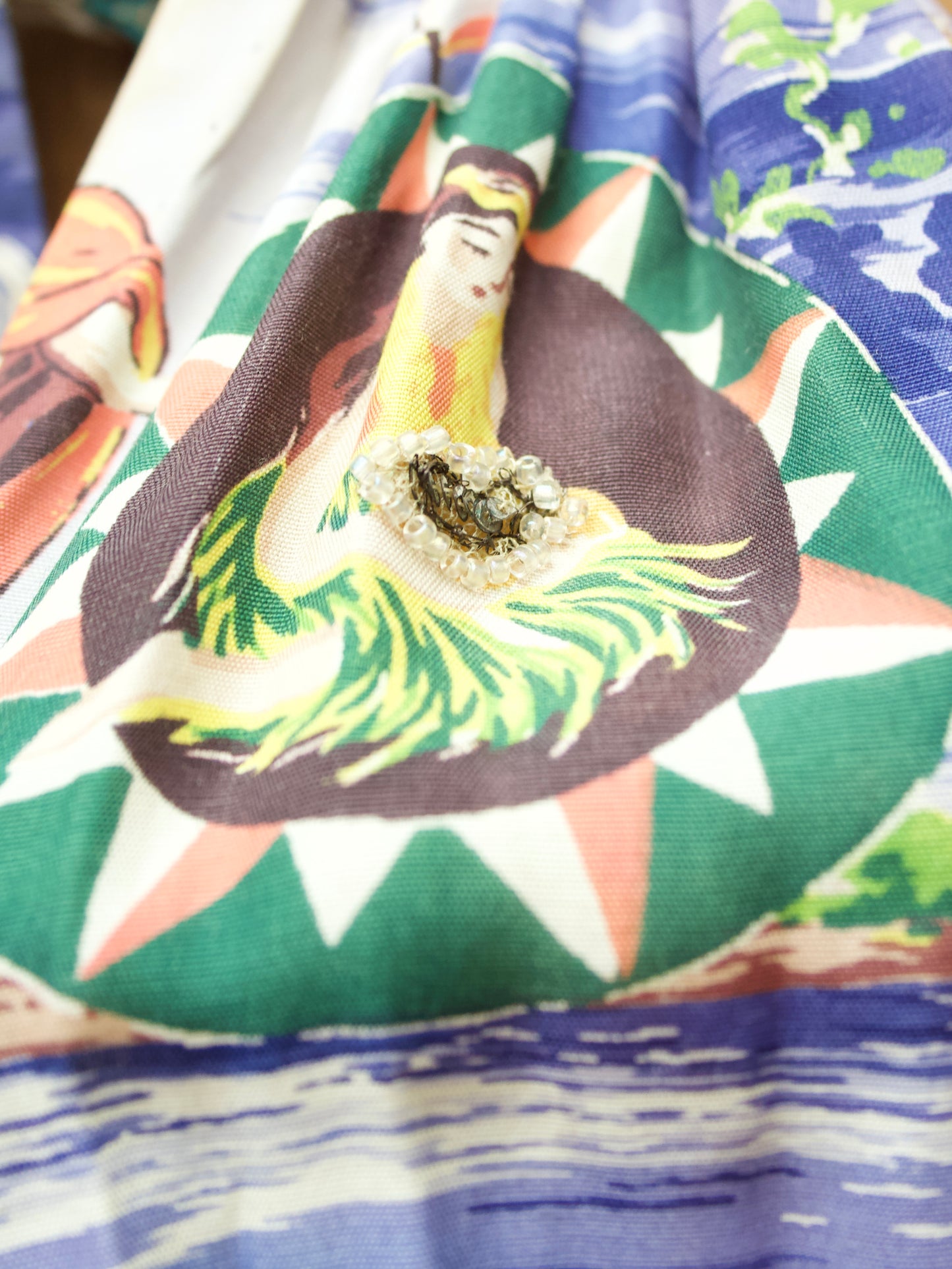 Special 1940s Hawaiian Printed Rayon Embellished Halter