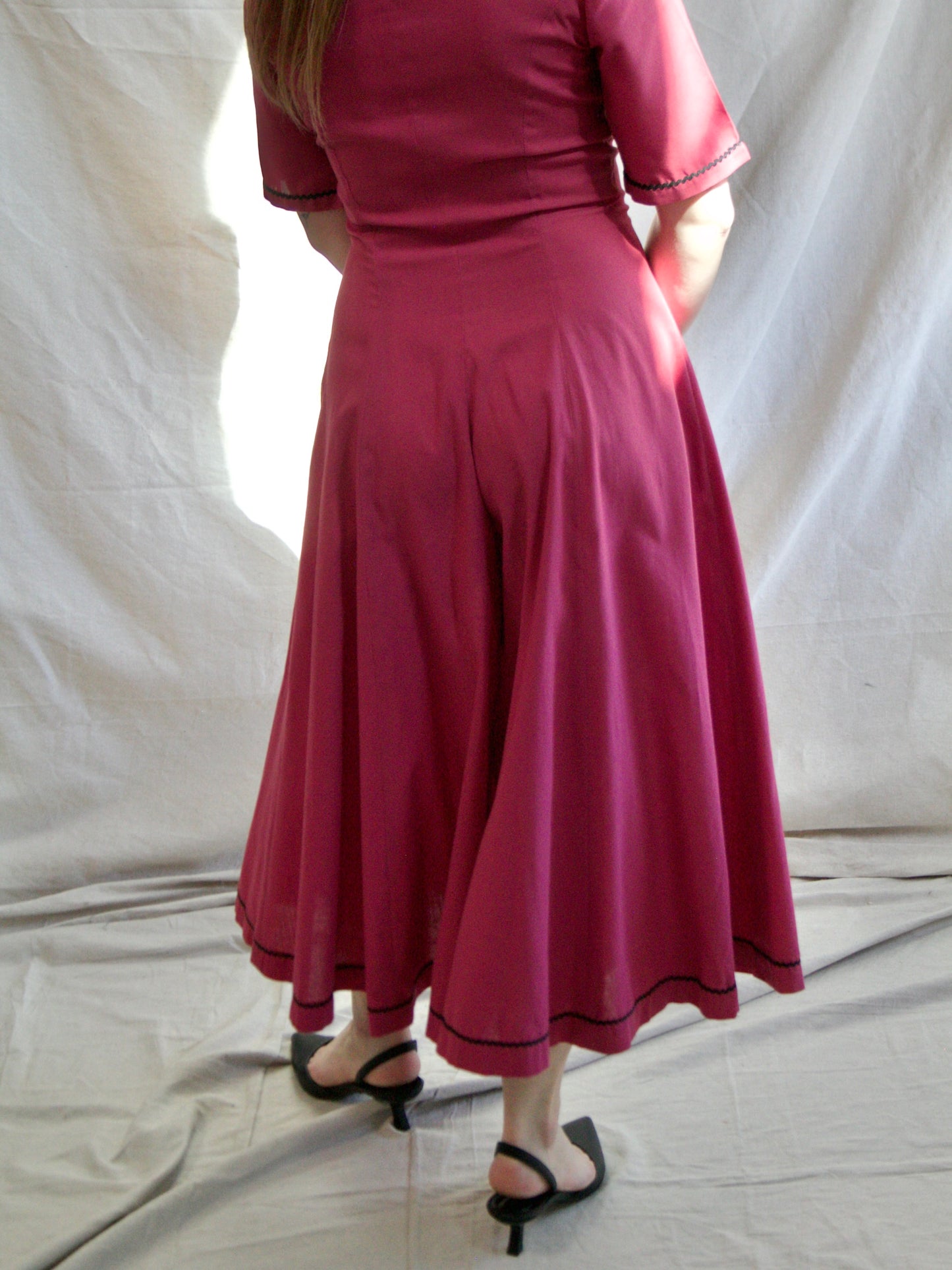 1940s Magenta Palazzo Pant Button Front Jumpsuit