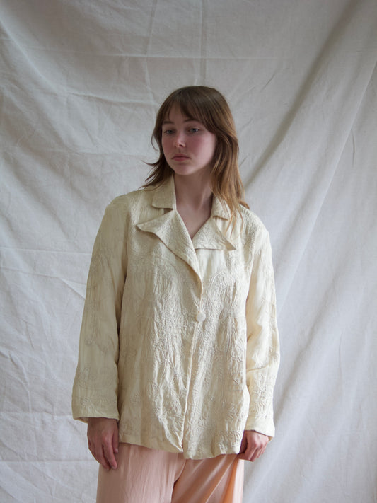 Antique 1920s Cream Silk Embroidered Chinese Jacket