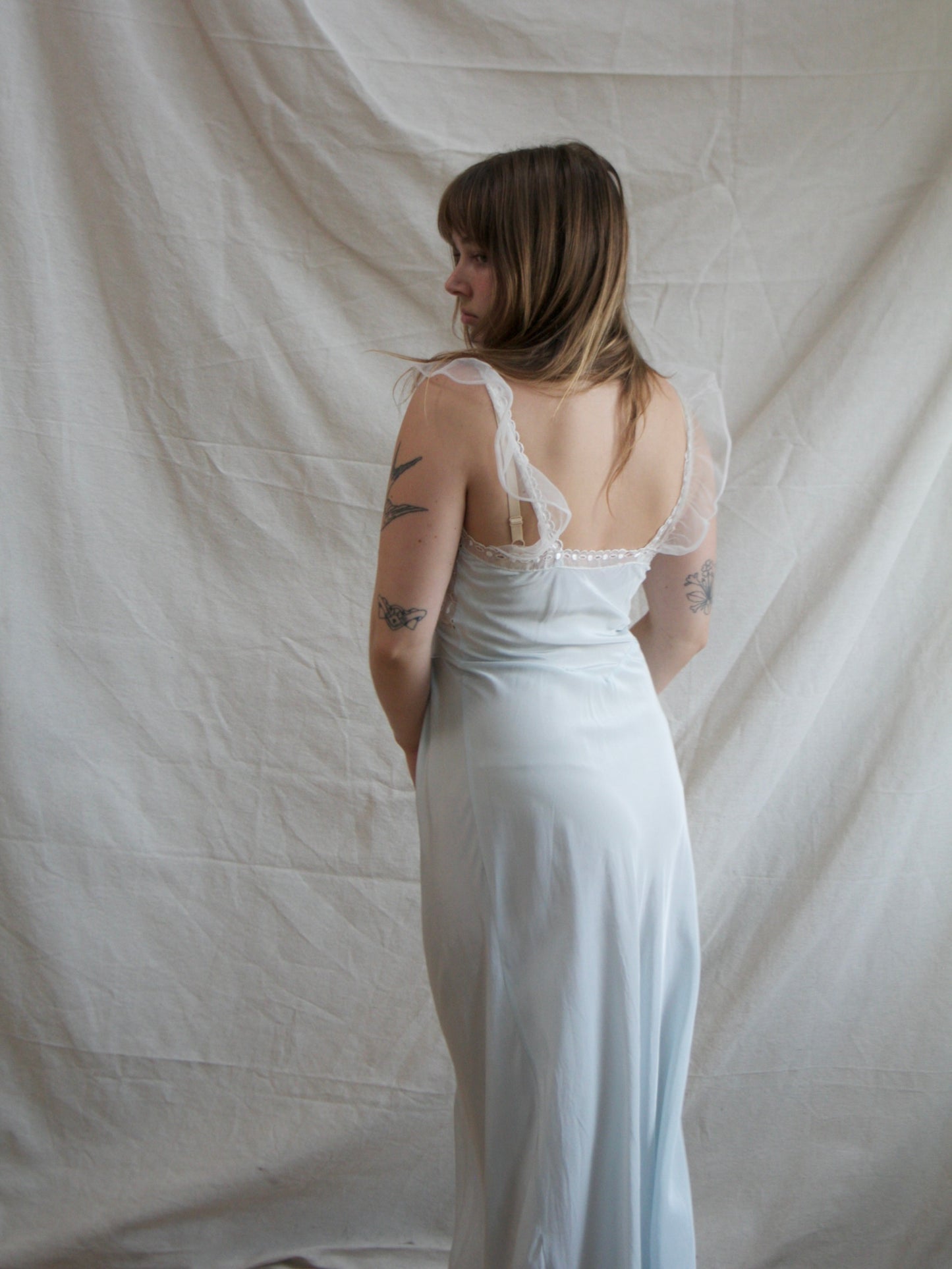 1940s Icy Rayon & Eyelet Organdy Bias Slip