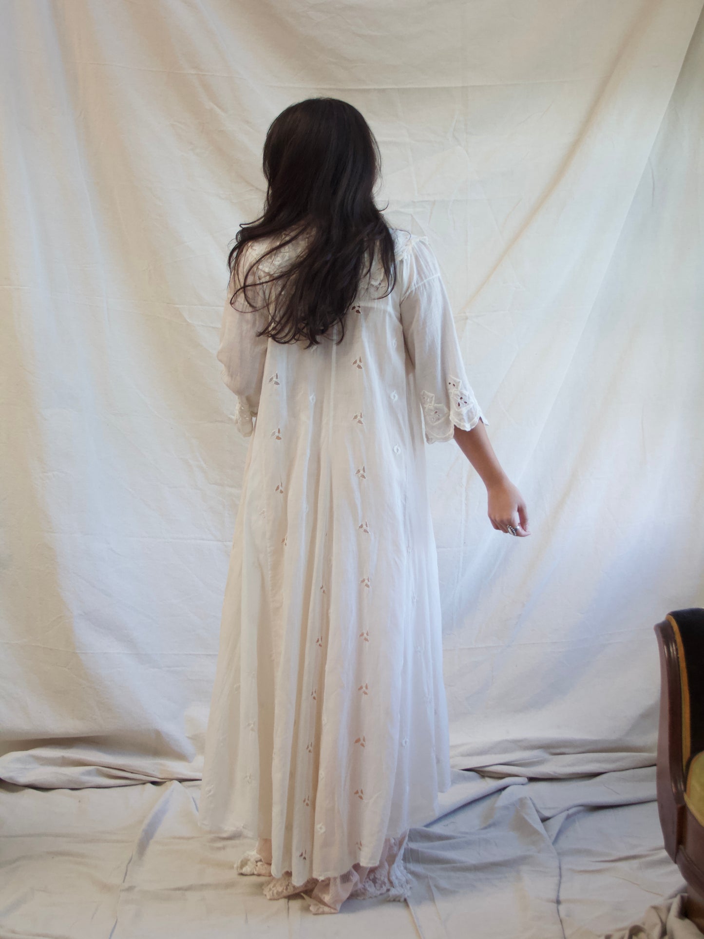 Antique Edwardian Hand Sewn Eyelet Cotton Duster Robe