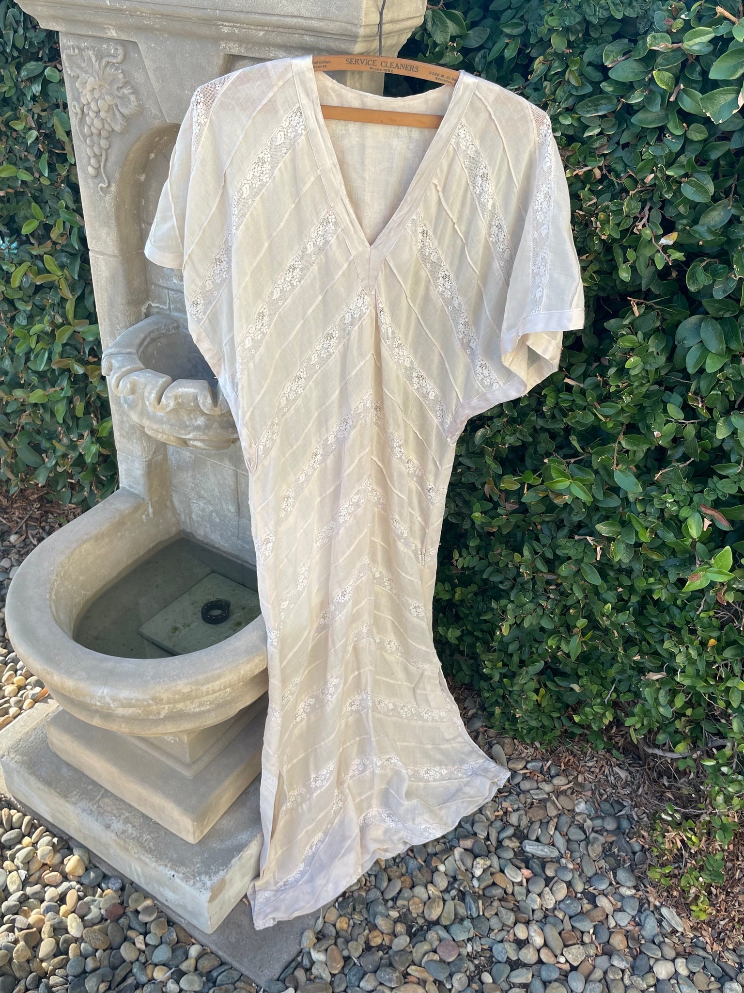 1920s/1930s Voile & Inset Lace Caftan Style Dress