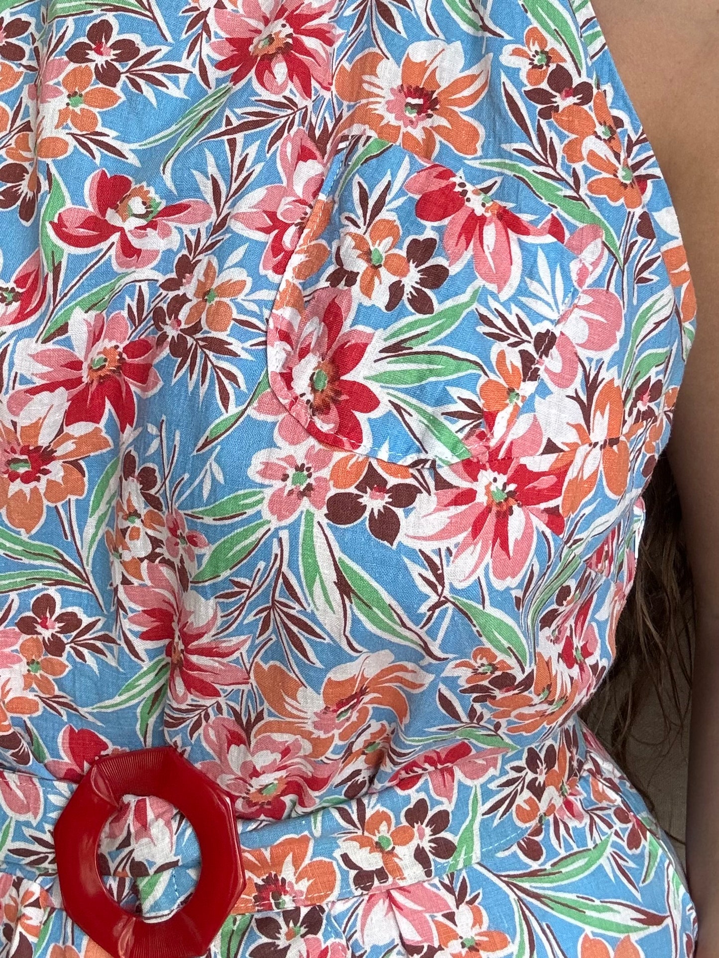 1930s Belted Halter Style Floral Print Summer Dress