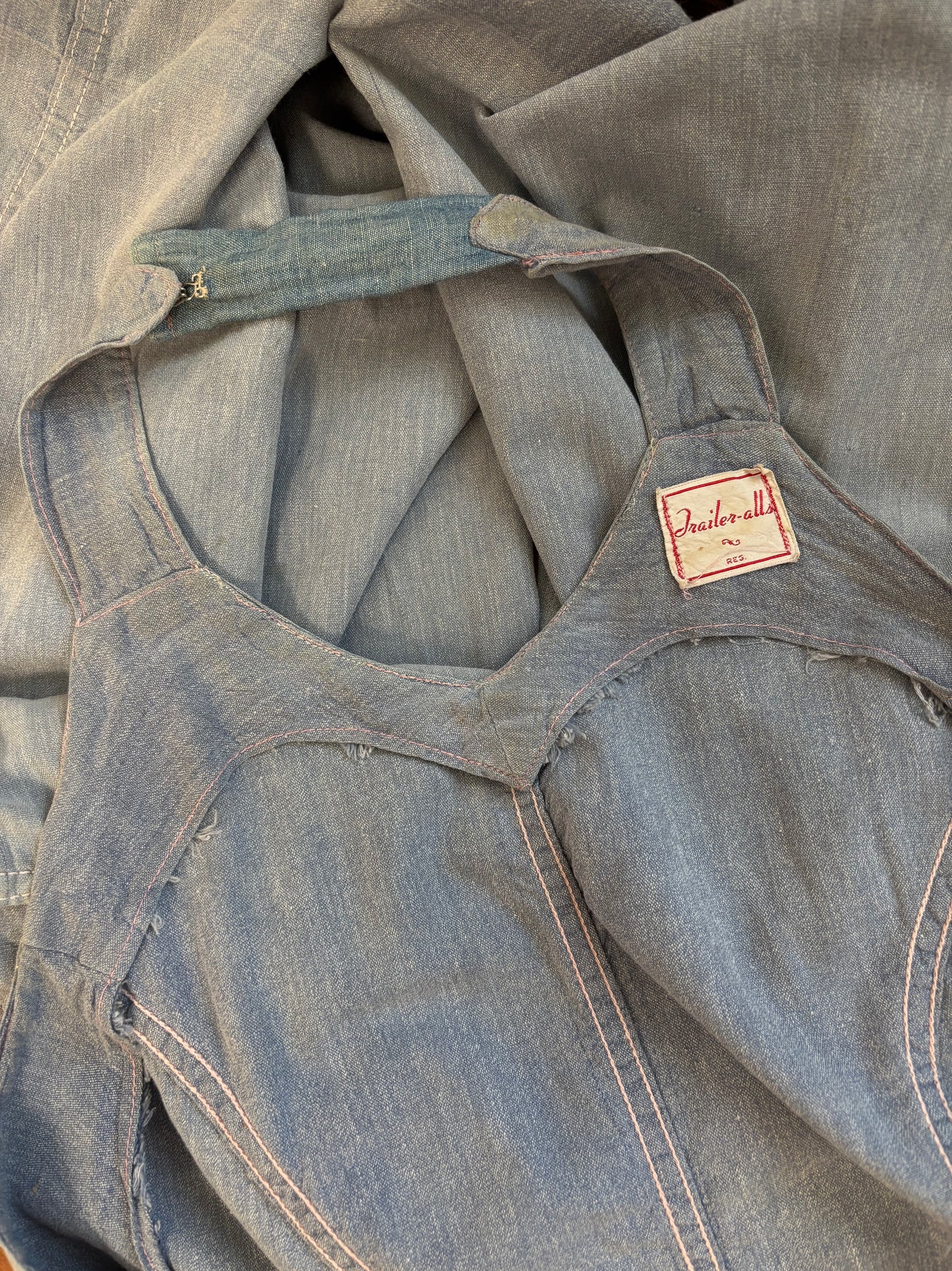 Special 1930s 'Trailer-alls' Chambray Halter Sportswear Double Side Button Overalls