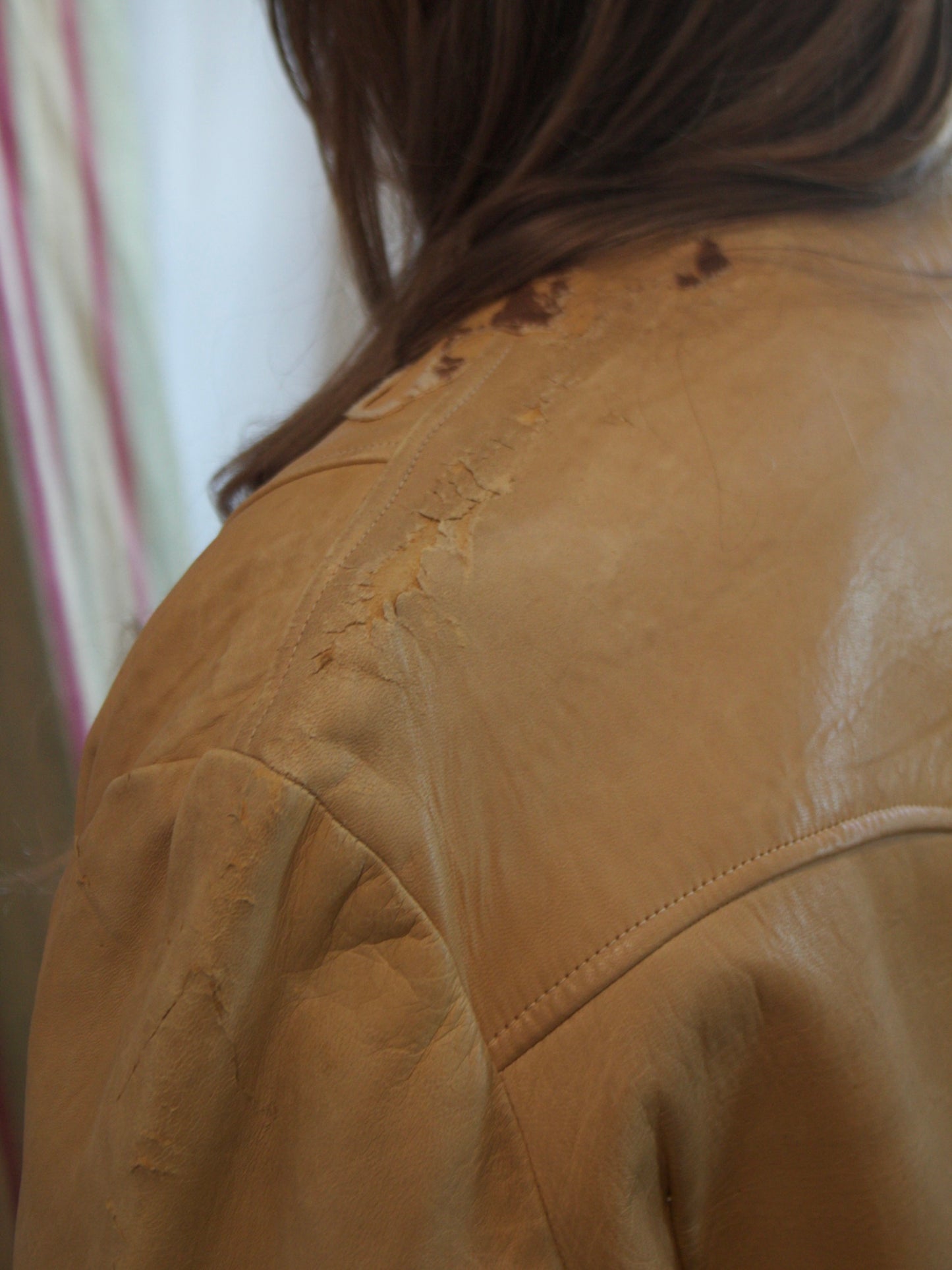 1940s Western Cognac Leather Pony Hair Yoke Jacket