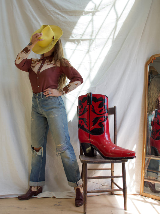 1940s Hand Embroidered Horses Gabardine Western Shirt