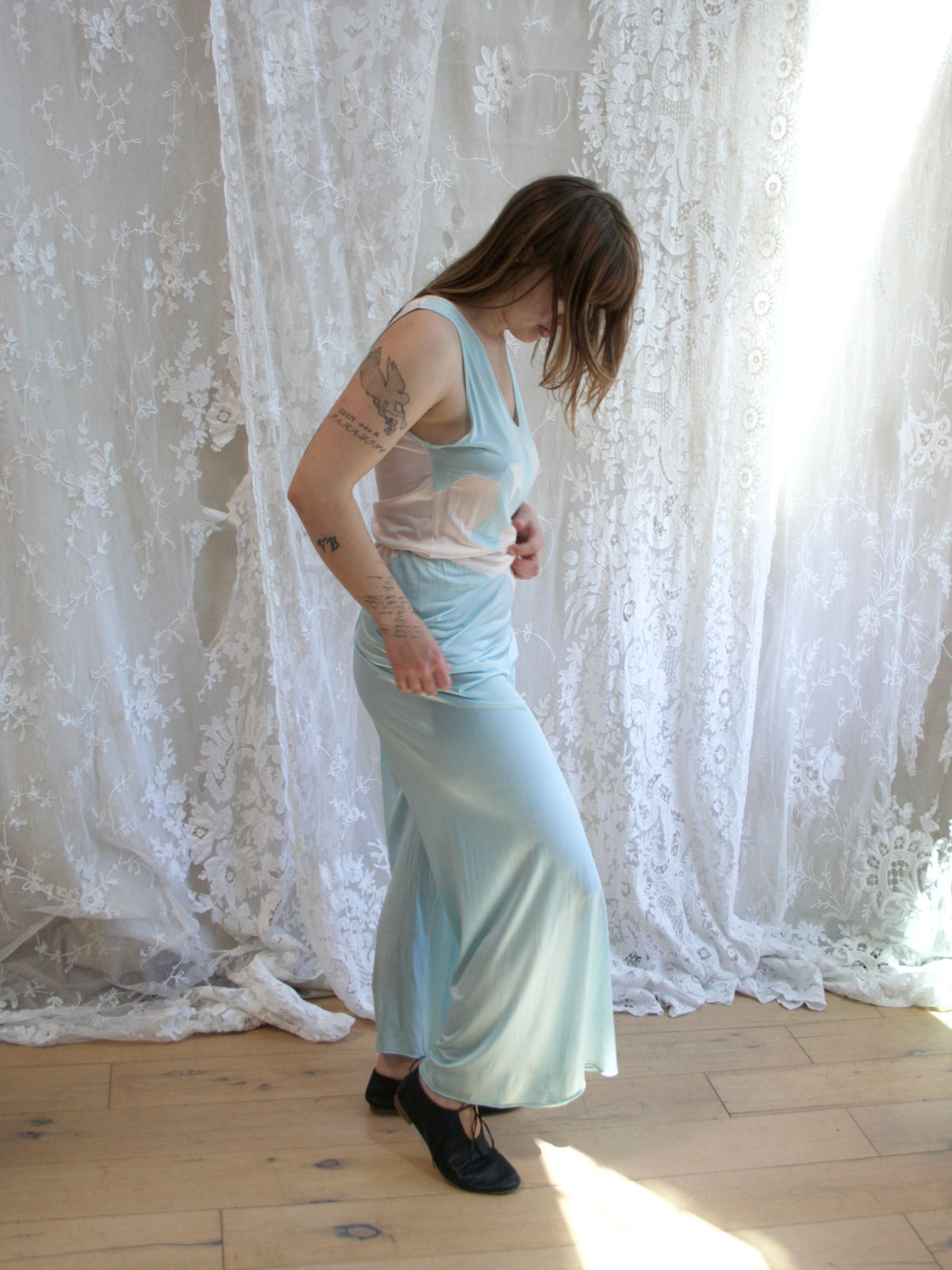 1930s Deco Pastel Rayon Jersey knit Lounge Jumpsuit