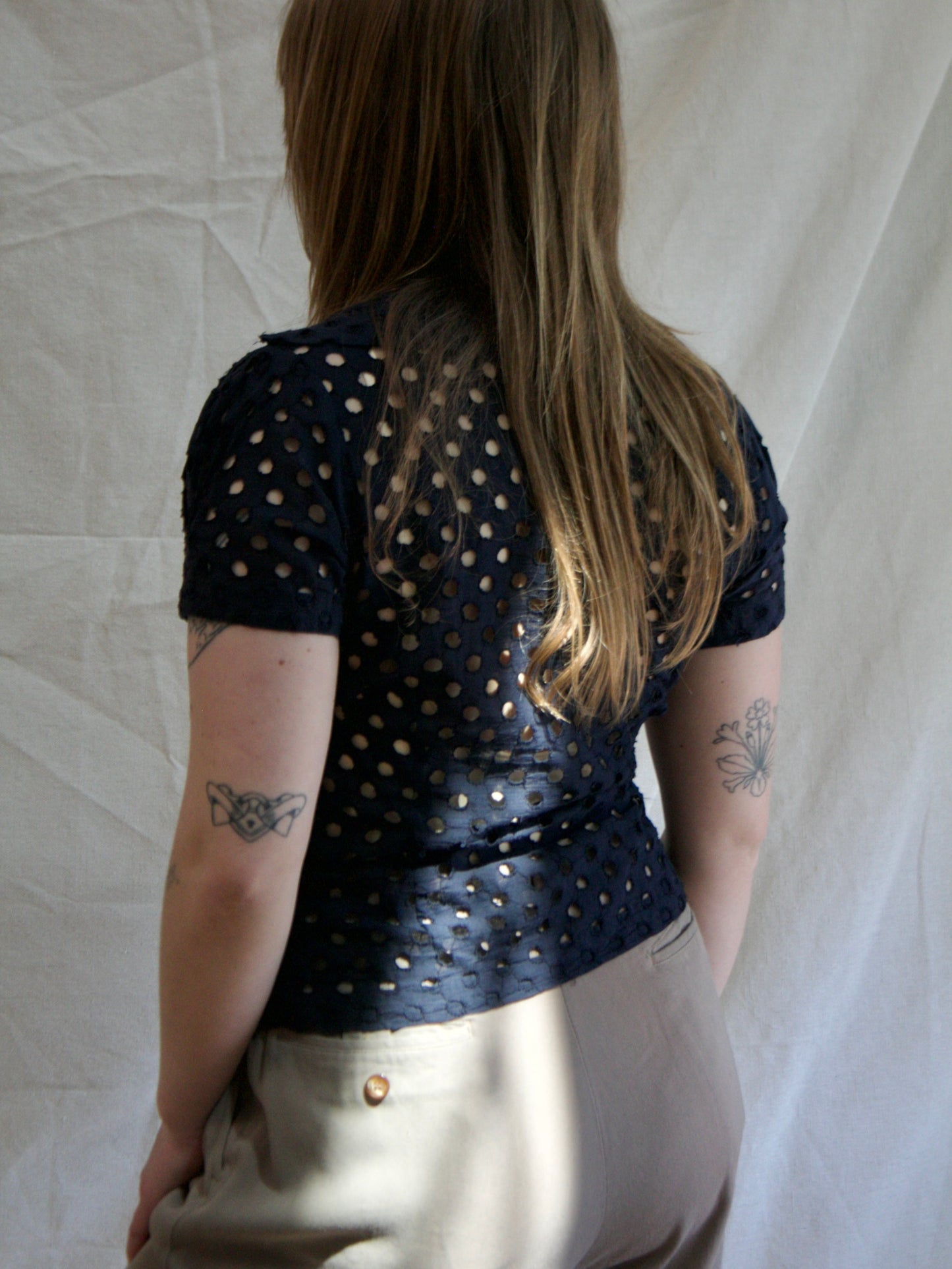1930s Navy Blue Eyelet Nautical Blouse