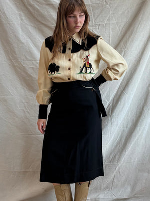 1940s 2PC Western Rayon Gab Chain-stiched Skirt Blouse Set