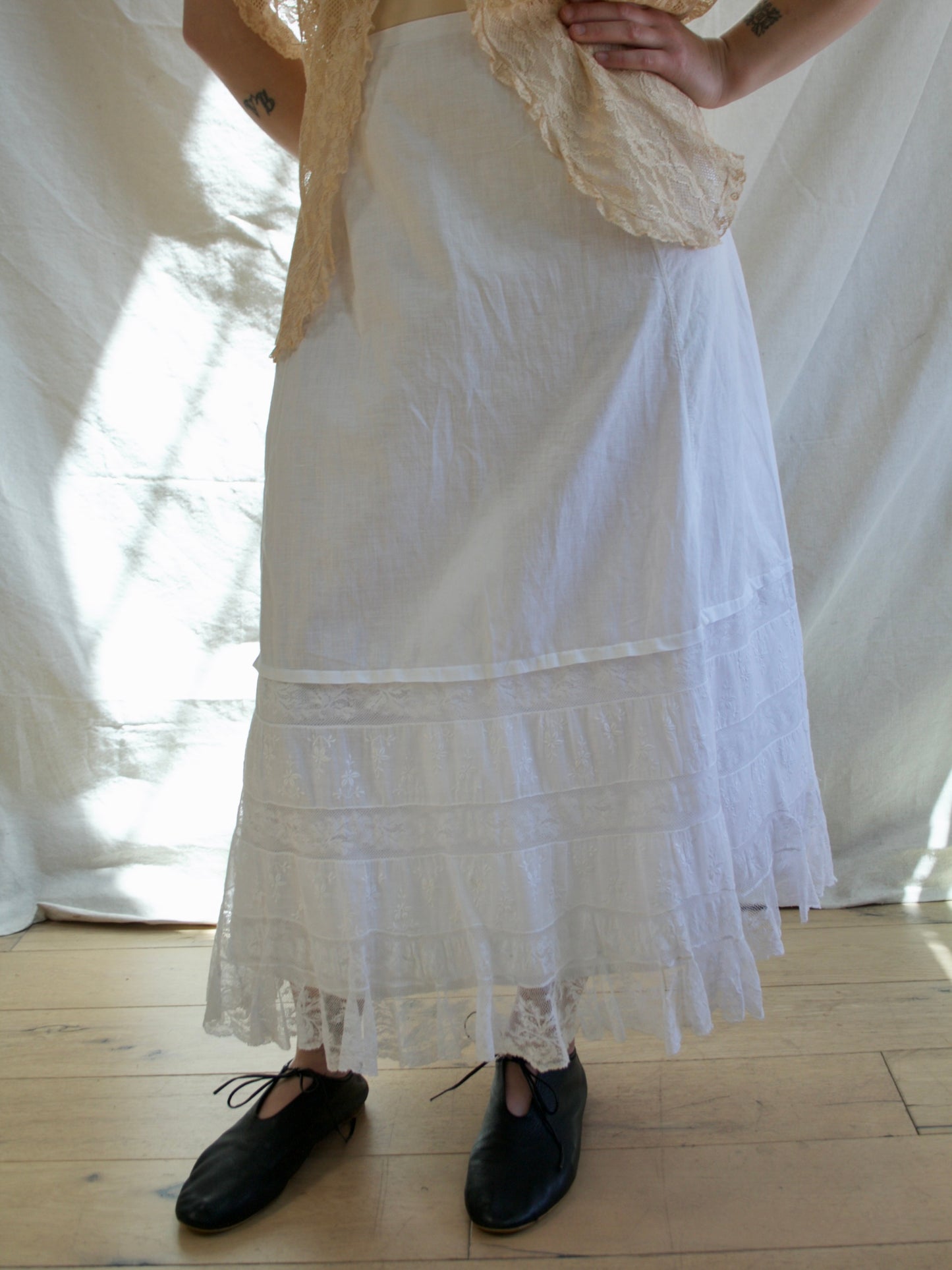 Antique Cotton Valenciennes Lace Petticoat