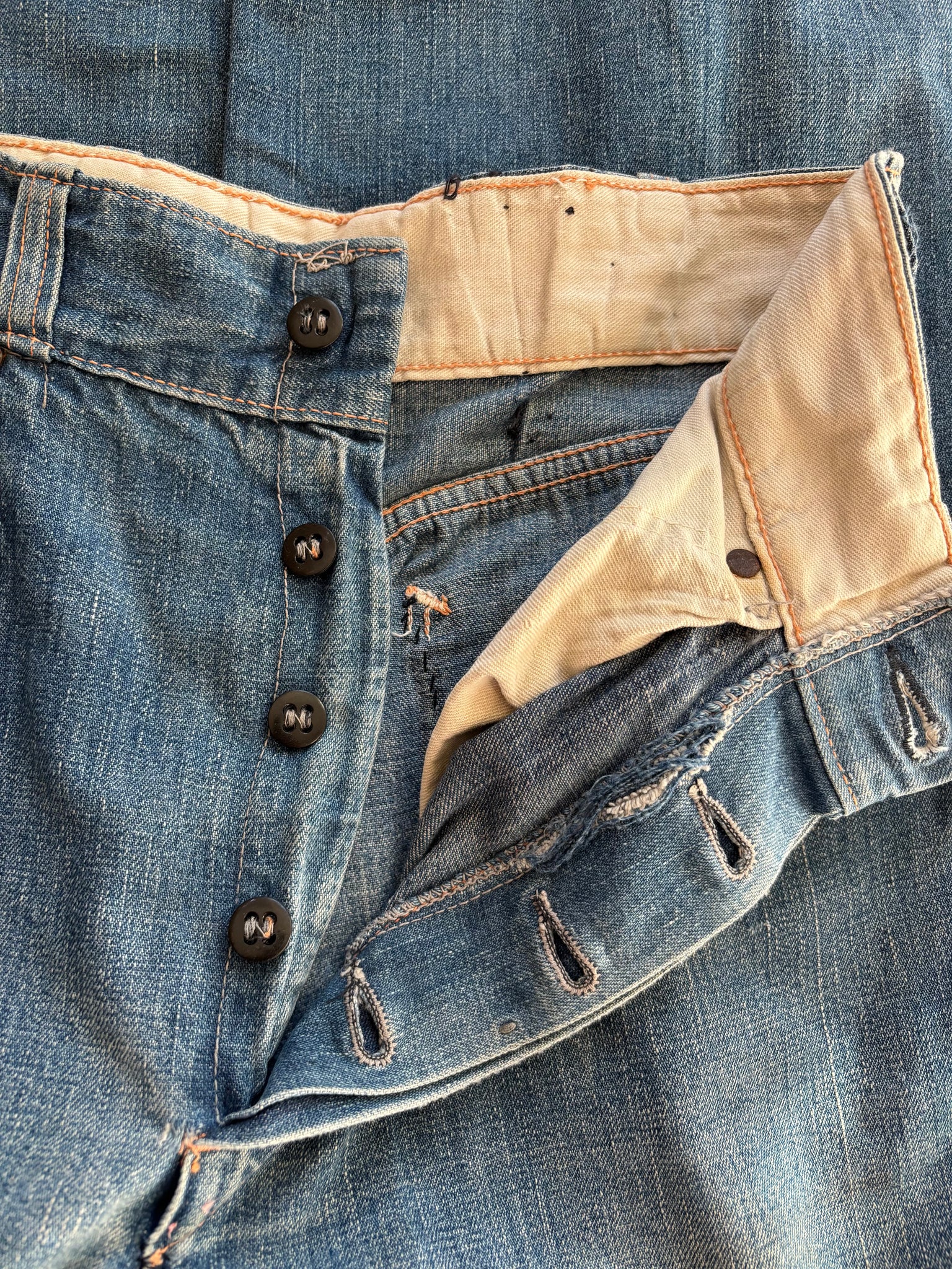 1940s Unlabeled Button Fly Workwear Denim