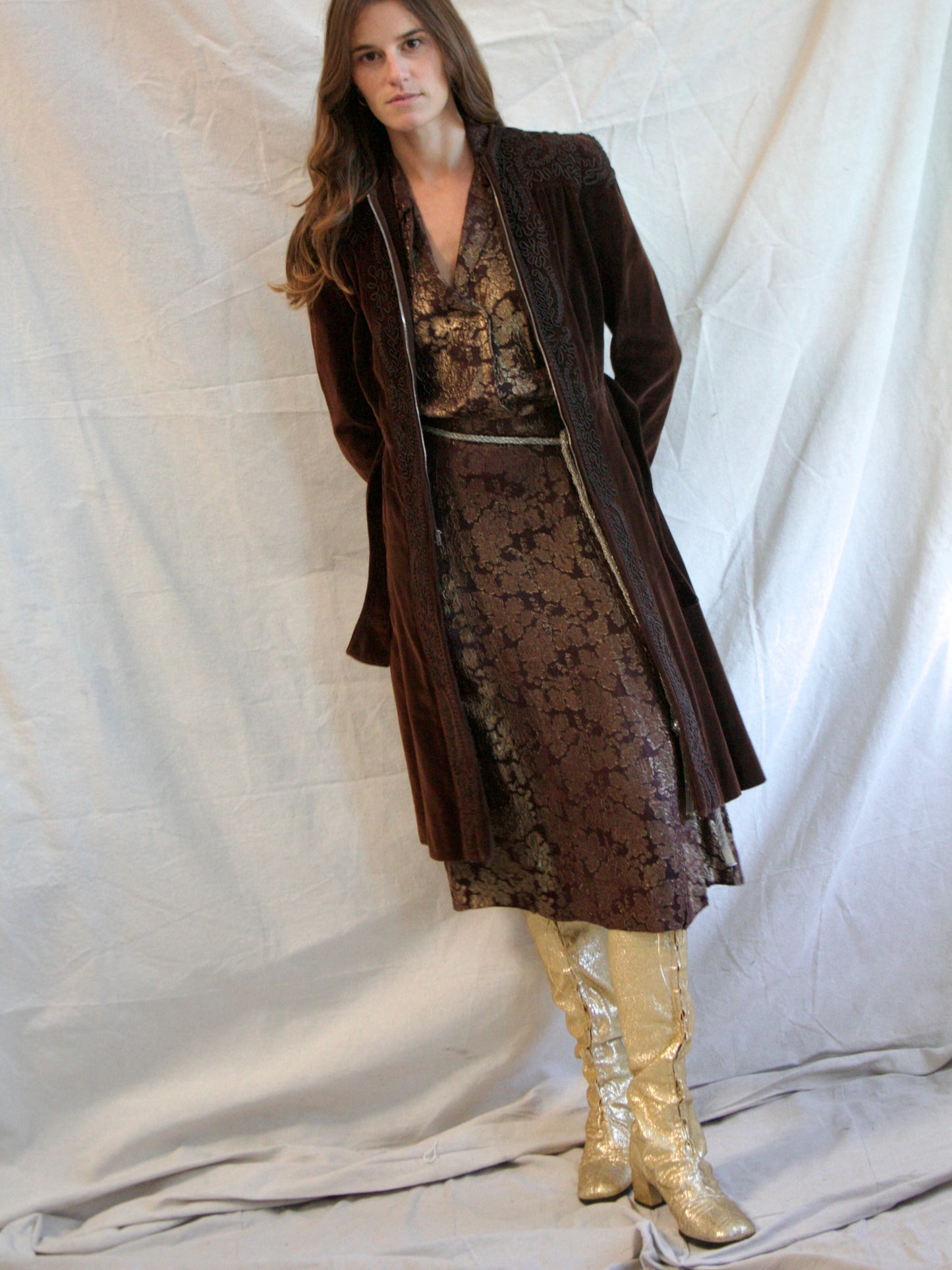 1940s Velveteen Soutache Zip Front Over Jacket