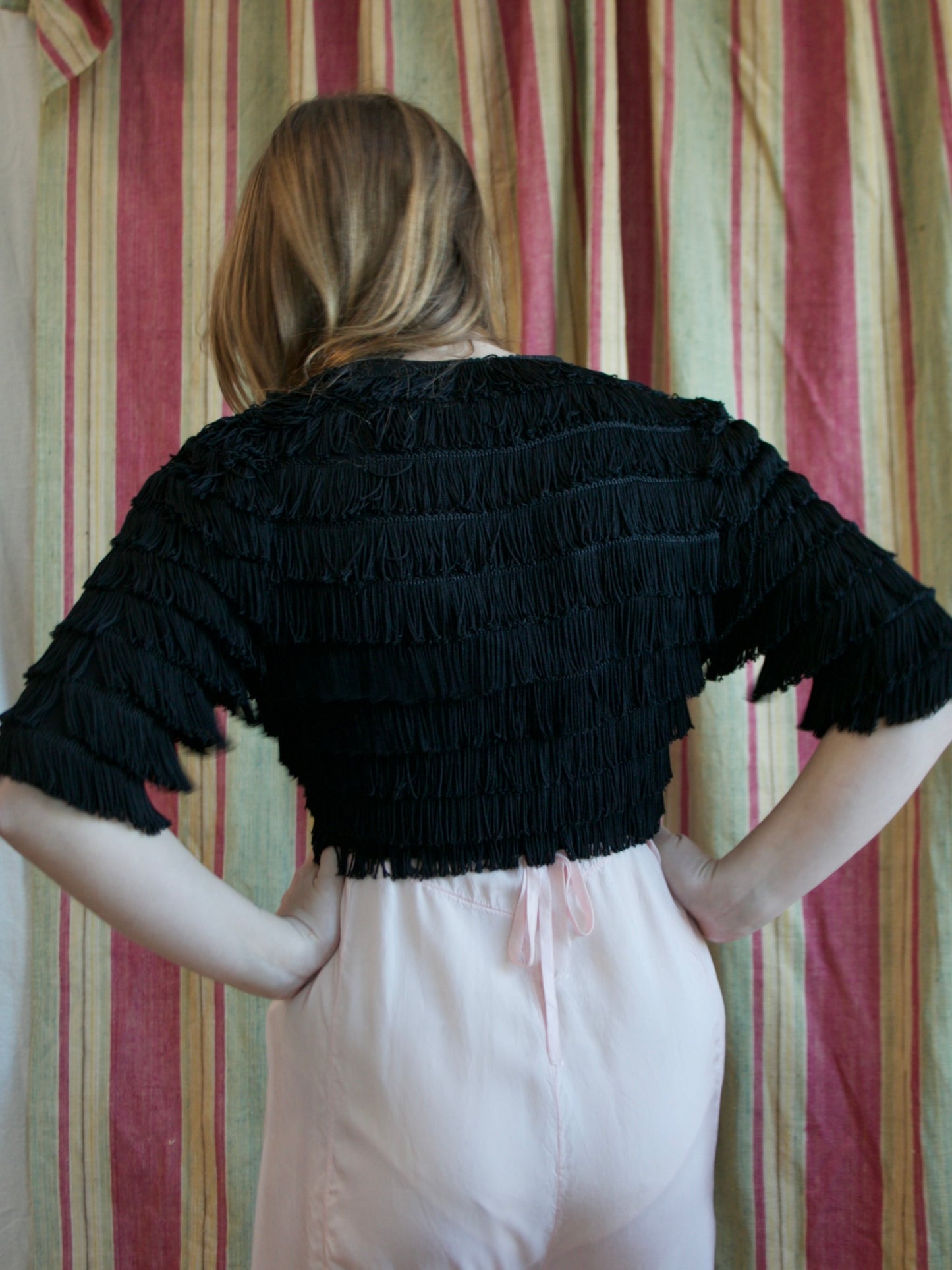 1930s Rayon Crepe Fringe Wrap Bolero Blouse