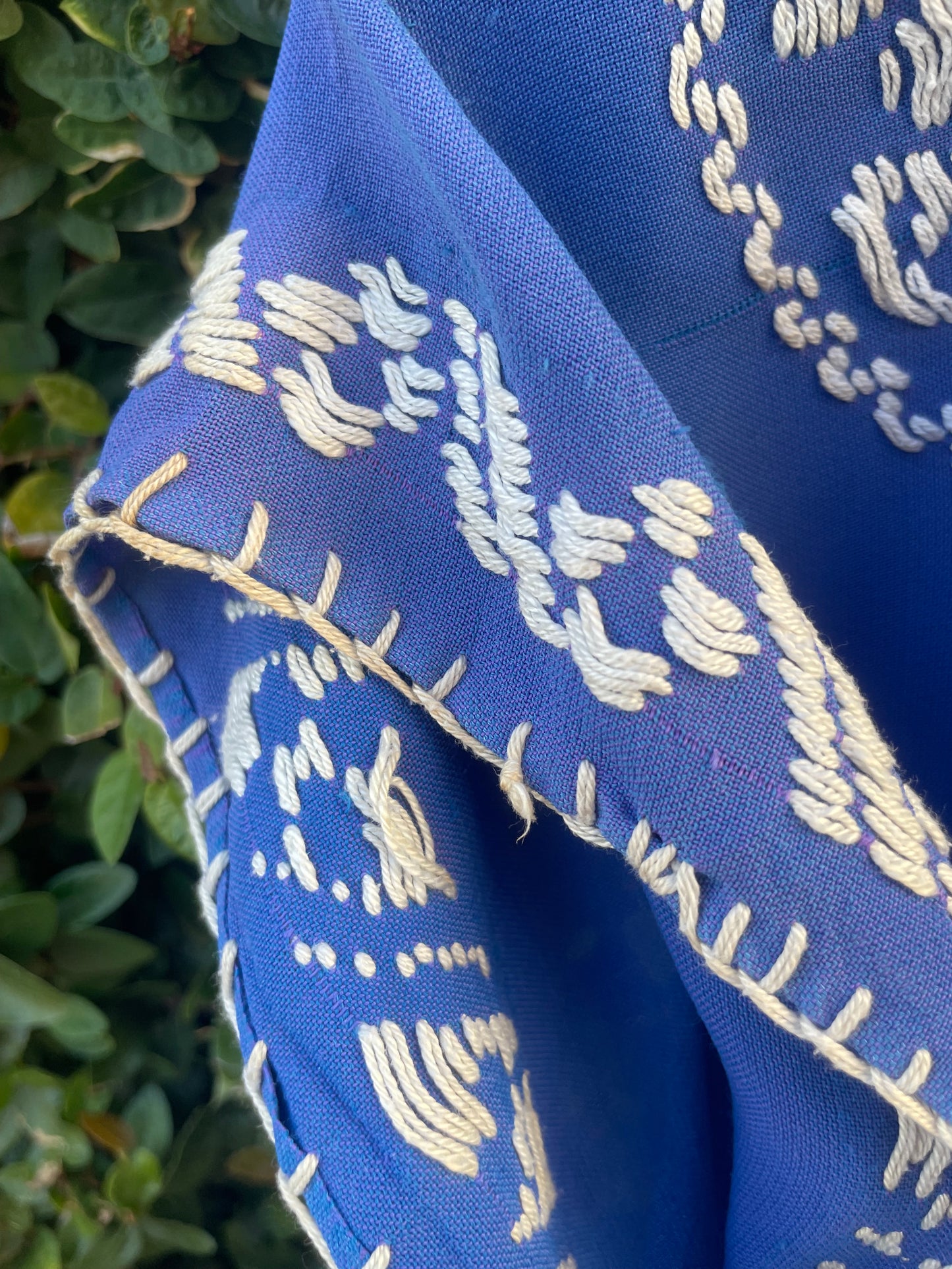 1940s Two Piece Embroidered Rayon Crepe Cobalt Skirt Blouse Set