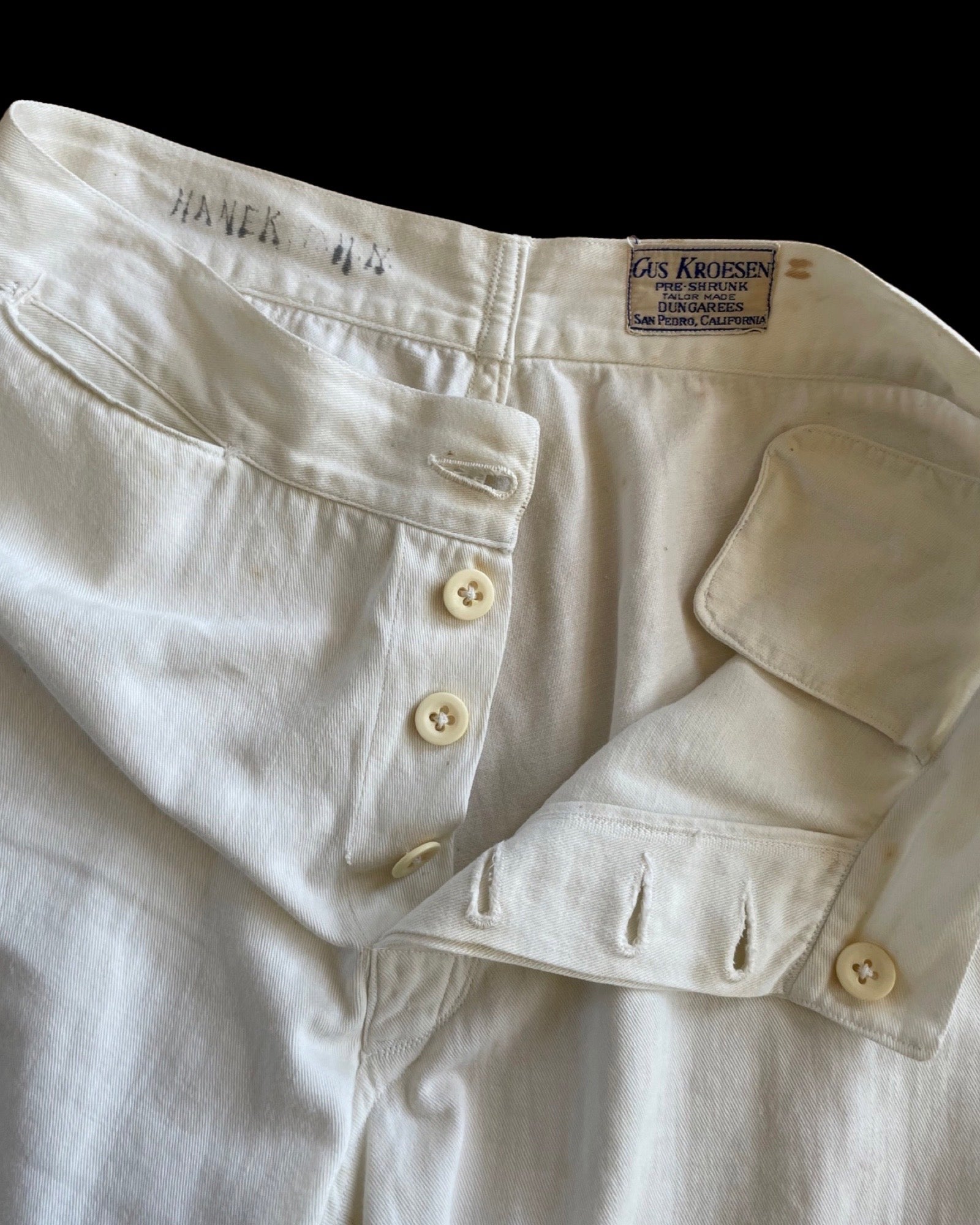 1930s Wide Leg Cotton Twill Sailor Button Fly Dungarees