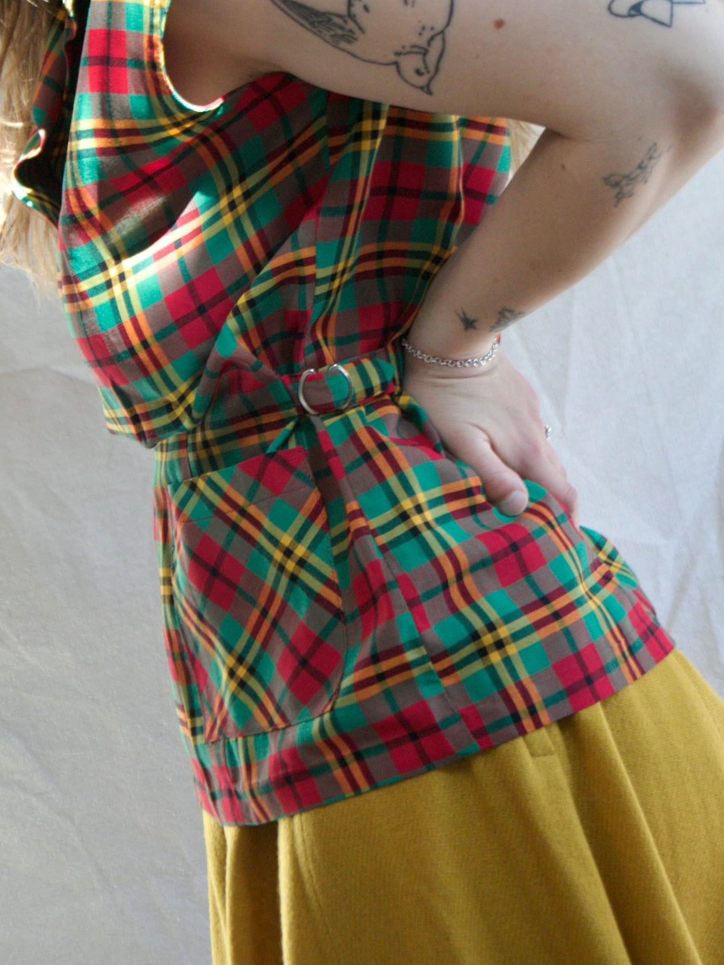 1940s Tartan Side Buckle Vest Blouse
