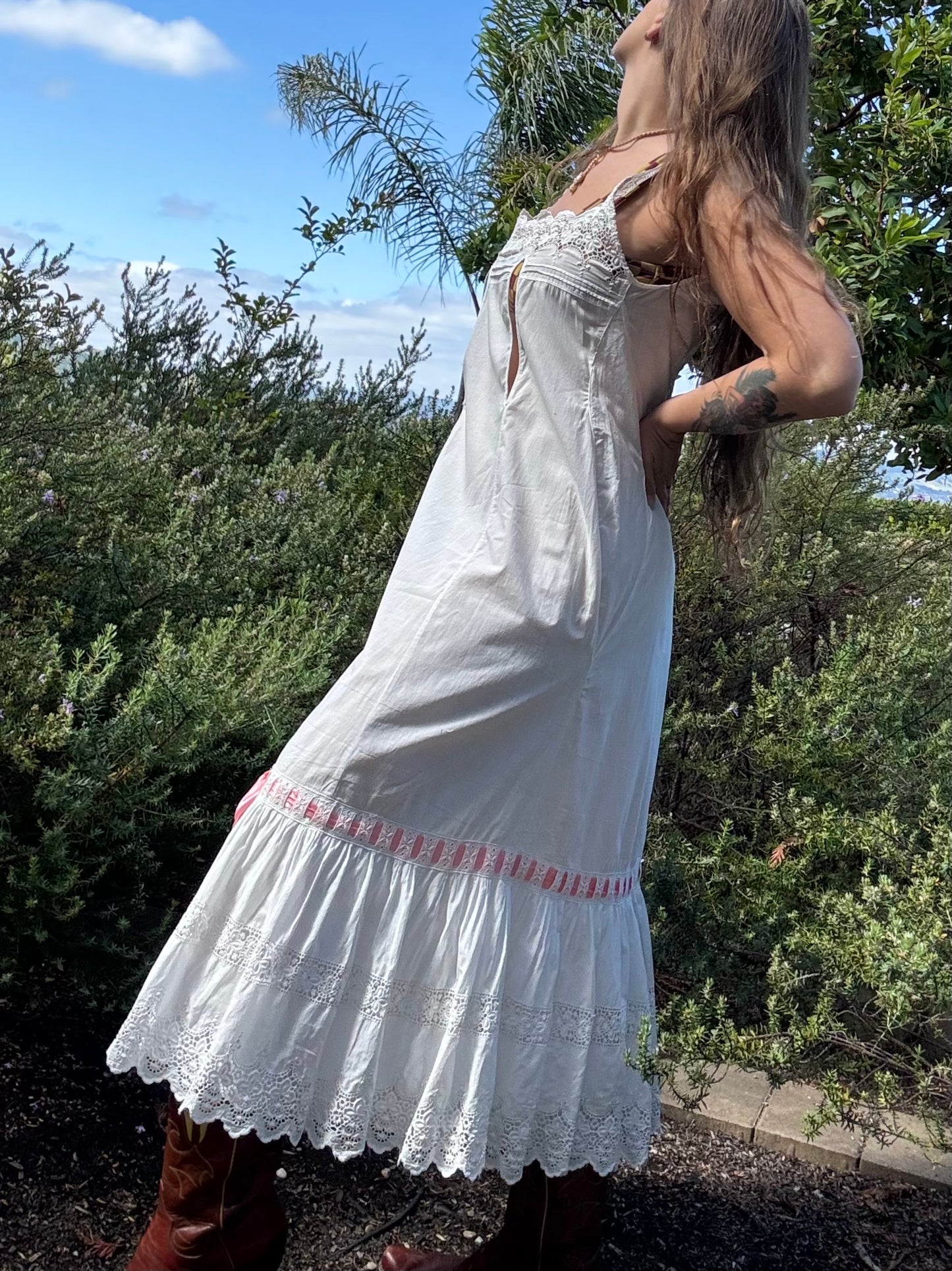 Antique Edwardian Rare Nursing Maternity Broderie Anglaise Cotton Princess Slip
