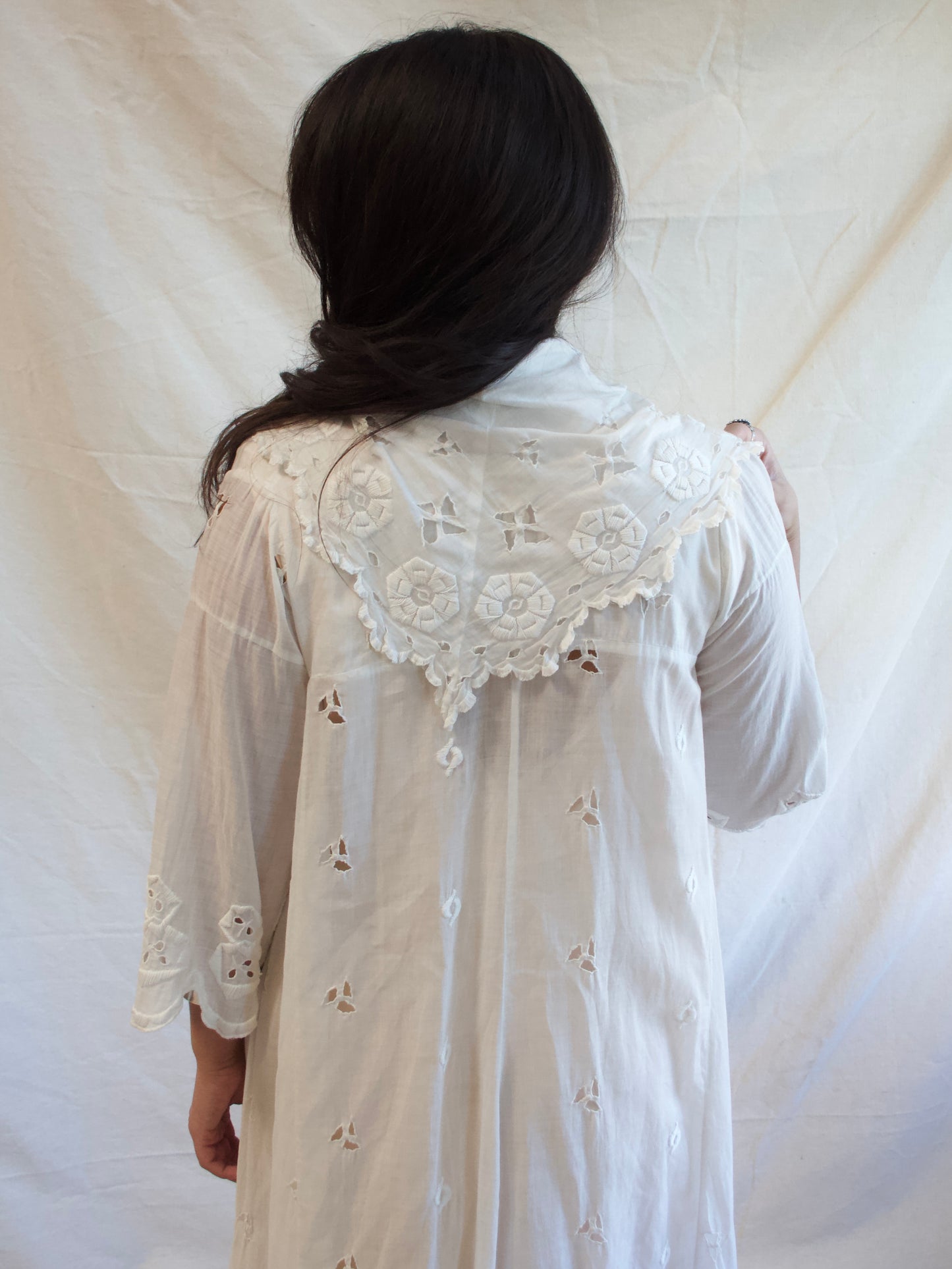 Antique Edwardian Hand Sewn Eyelet Cotton Duster Robe