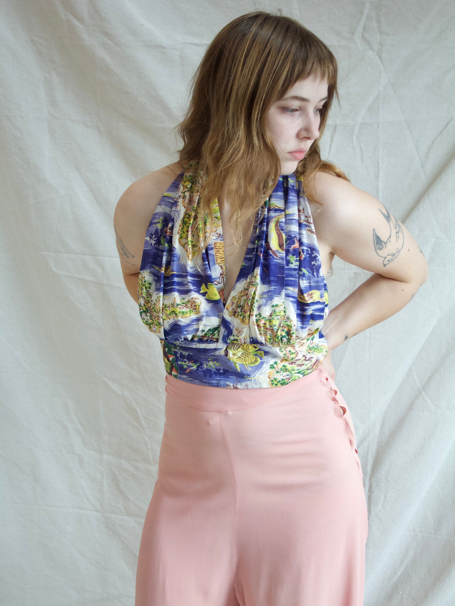 1940s Dusty Crepe Blend Palazzo Pants