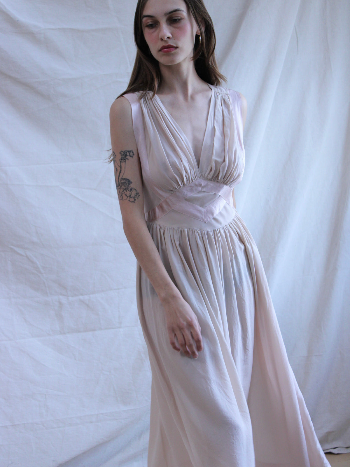 1940s Silk Fischer Two Tone Ruched Lingerie Gown