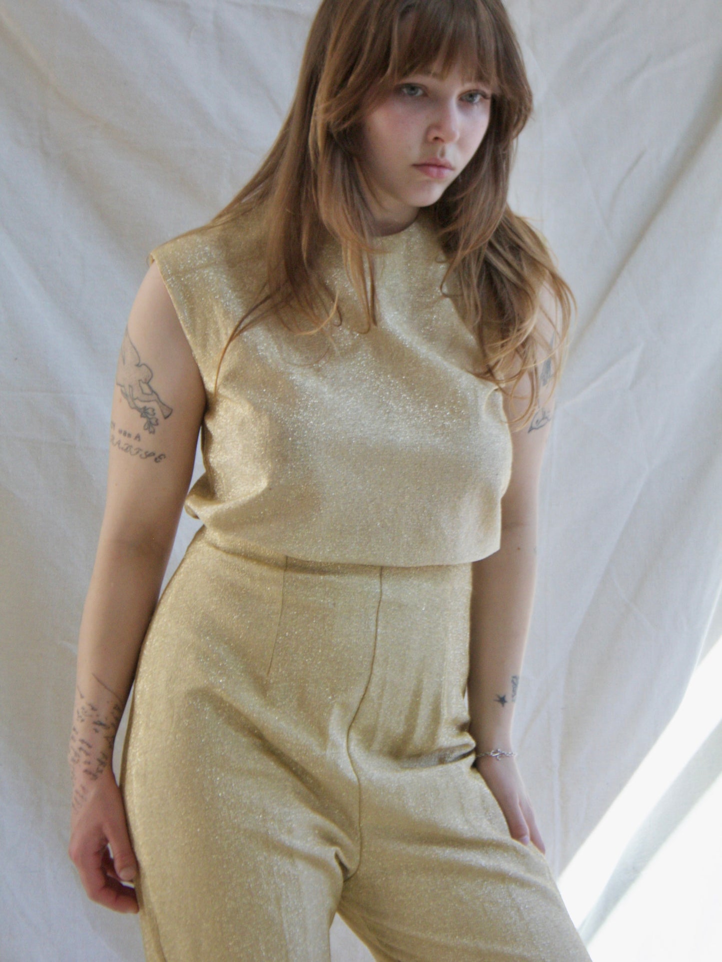 1950s Gold Lurex Two Piece Cigarette Pant Set