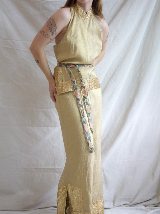 1950s Lurex Palazo Pant Halter Jumpsuit