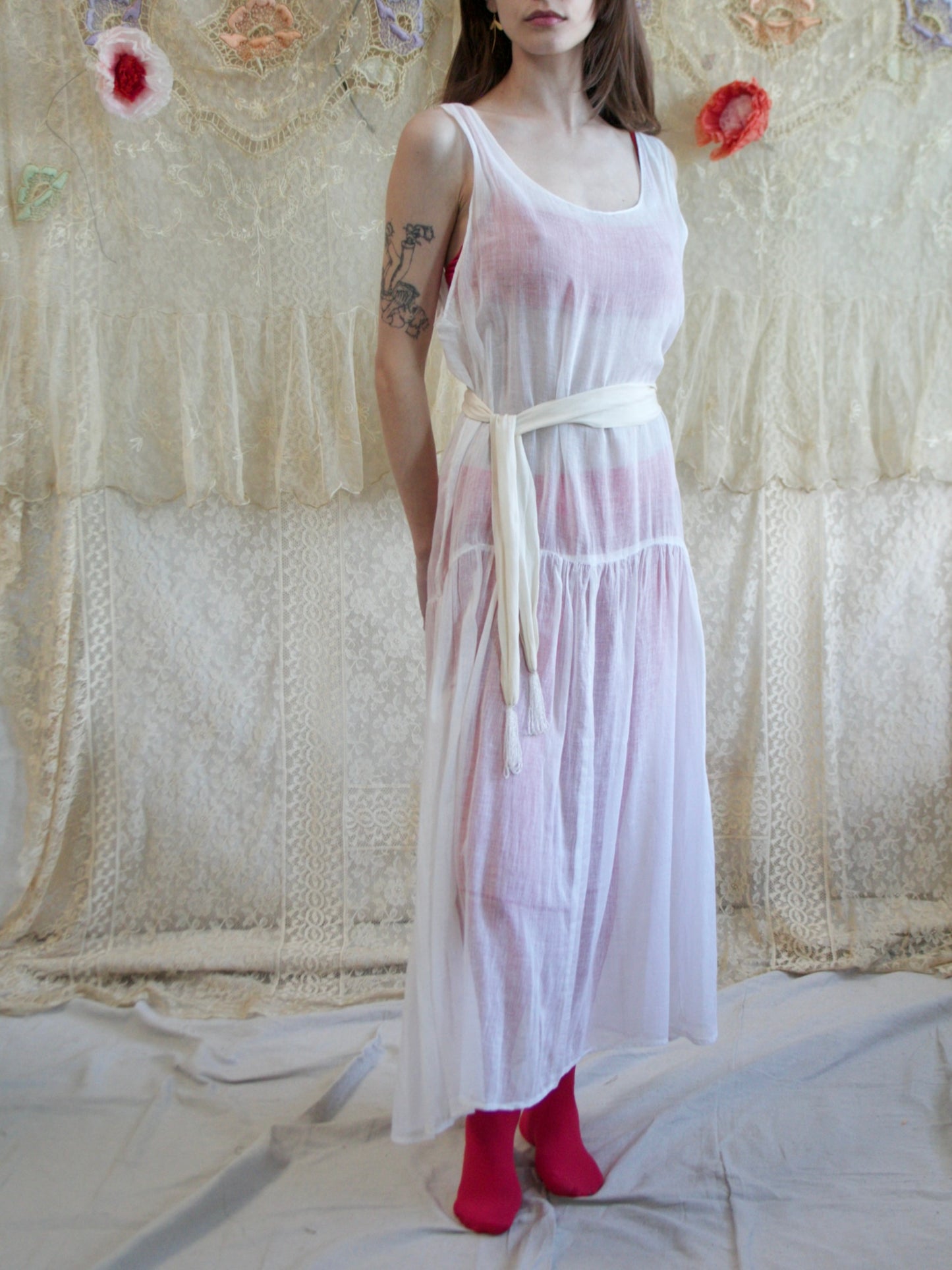 Antique Cotton Gauze Drop Waist Dress