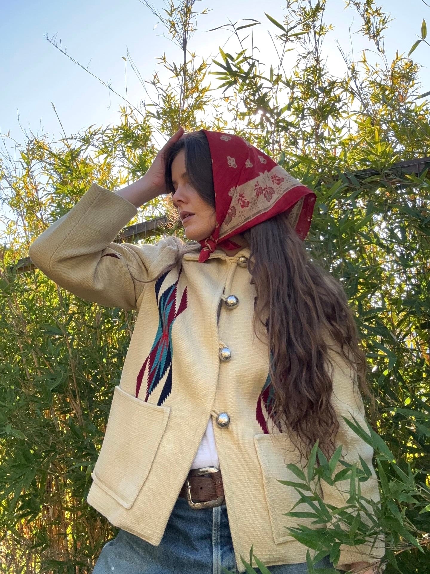 1940s Ganscraft Hand Woven Cream Chimayo Blanket Coat
