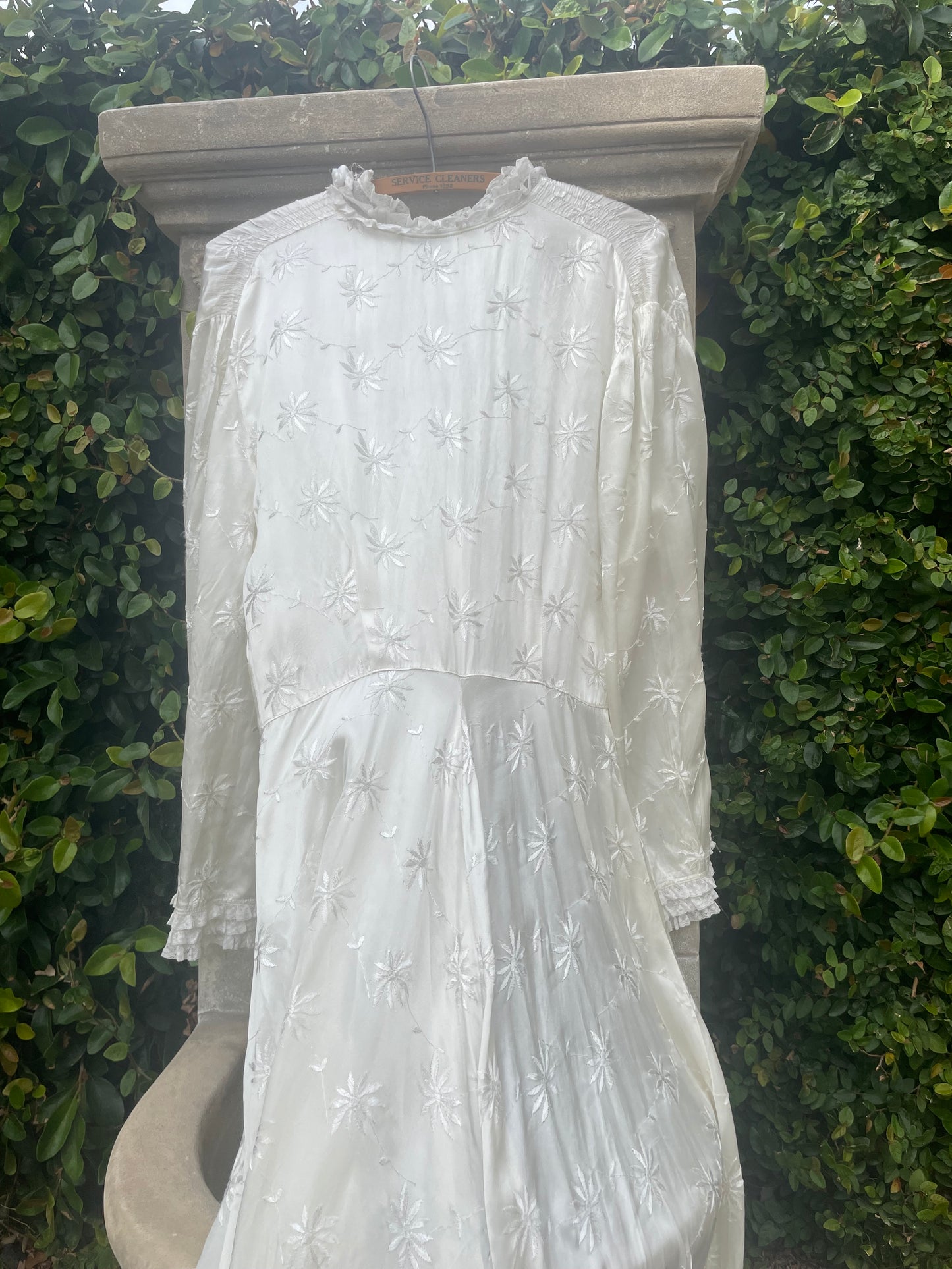 1940s Bridal Slipper Satin Bell Sleeve Embroidered Peignoir Dress