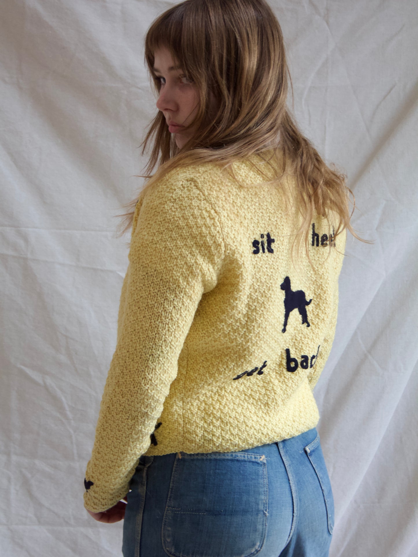 Special 1940s Wool Knit Hunting Theme Felt Appliqué Cardigan