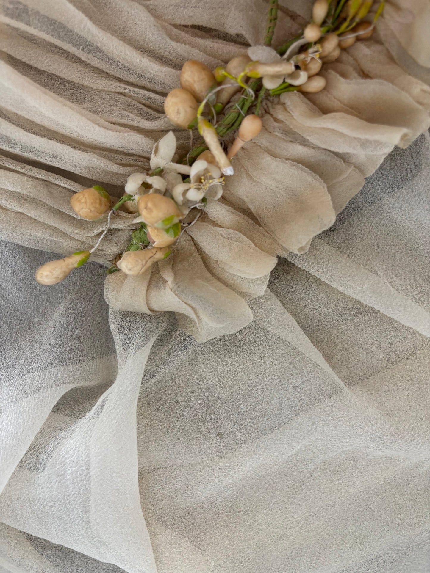 Antique Edwardian Wax Flower Crown Chiffon Applique Bridal Veil
