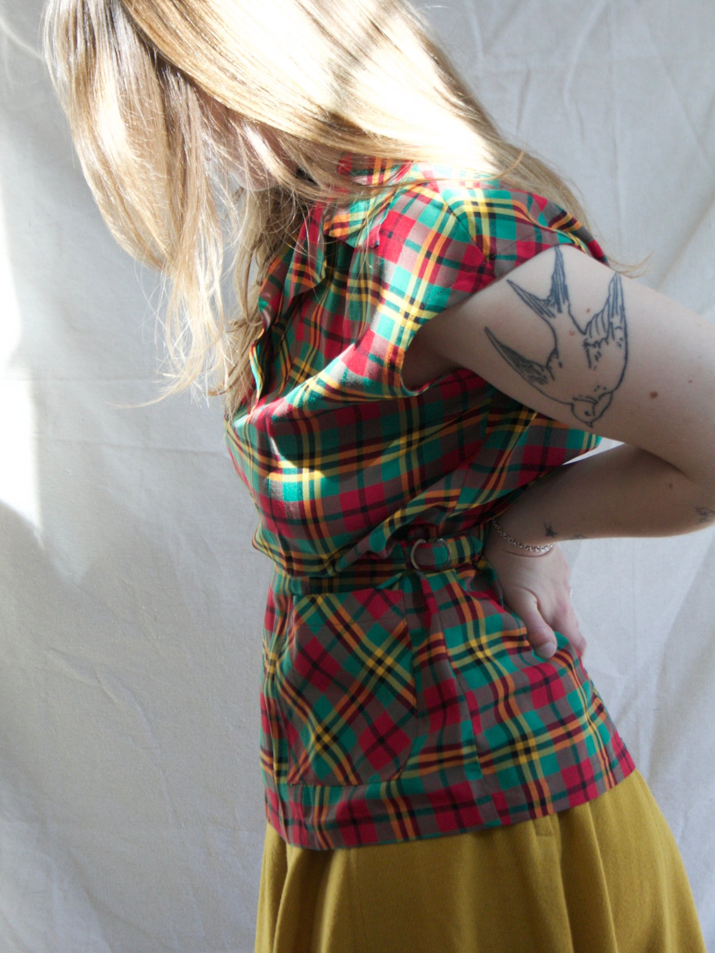 1940s Tartan Side Buckle Vest Blouse
