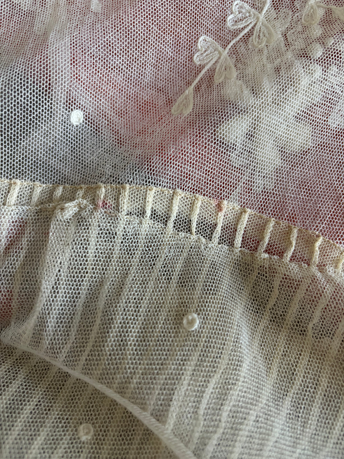 Antique Embroidered Tambour Lace Net Overlay Tea Length Gown