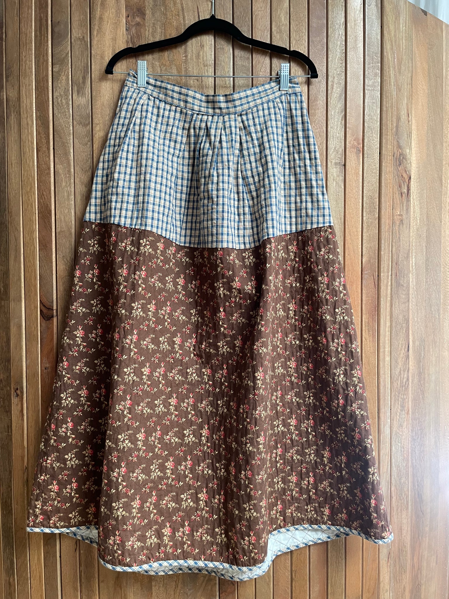 1980s Ralph Lauren Country Calico & Homespun Quilted Skirt