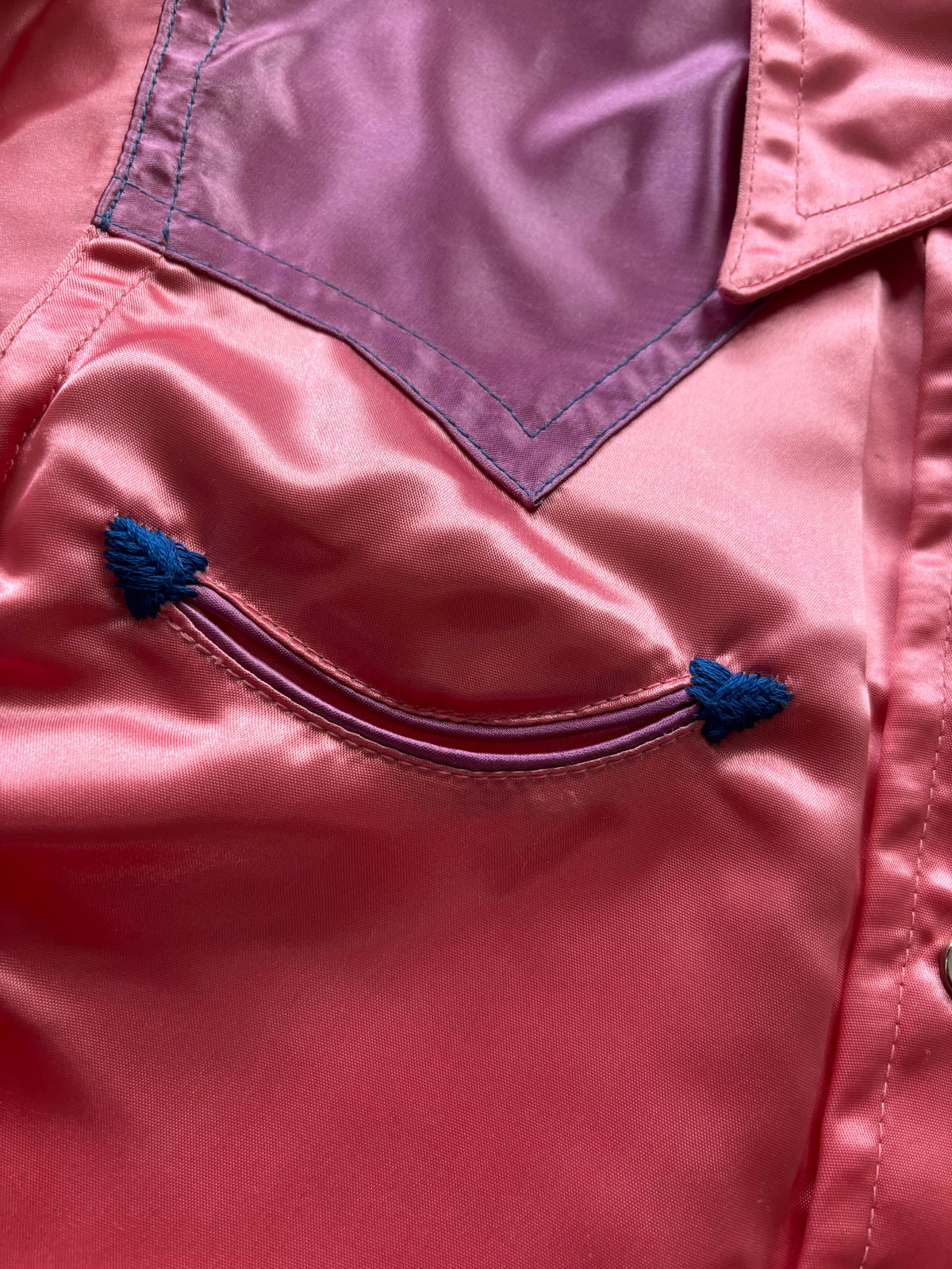 1960s Day-Glo Neon Barbie Pink Satin Pearl Snap Western Shirt