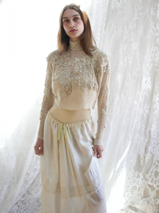 Antique Edwardian Irish Crochet Open Back Bodice