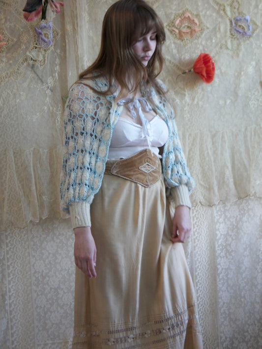 1930 Crochet Wool Knit Silk Ribbon Shrug