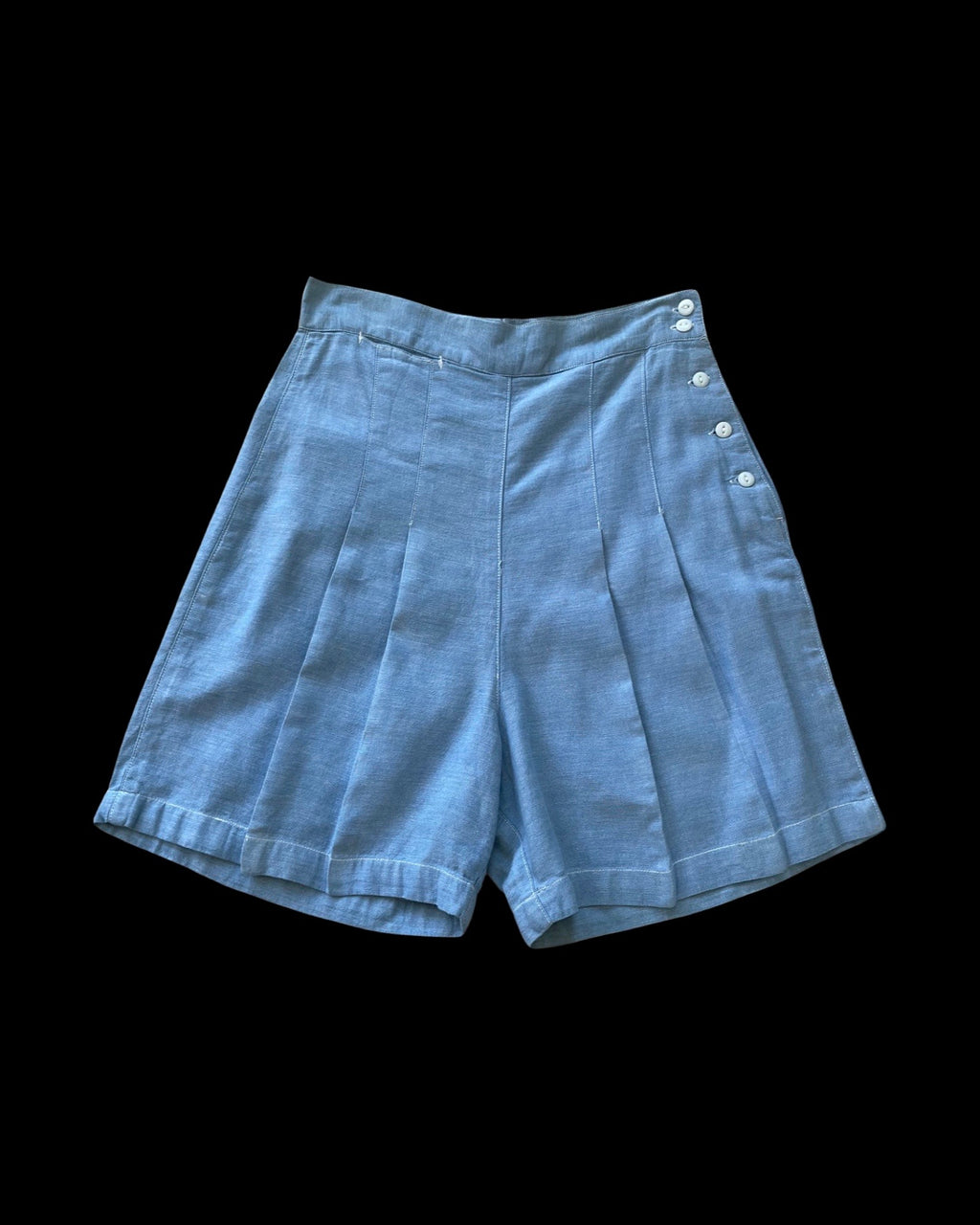 1940s Drill Chambray Side Button Shorts