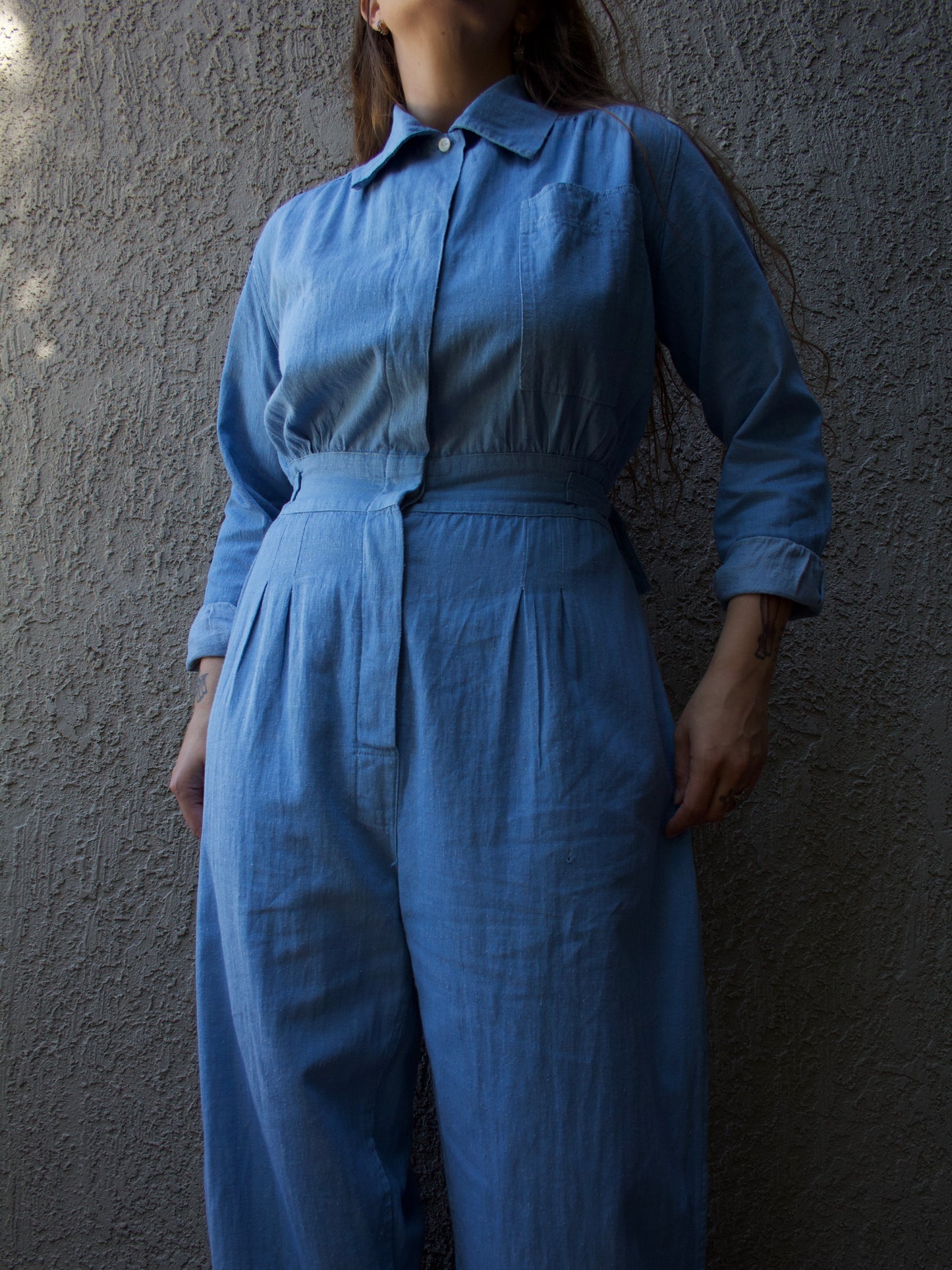 Women's WW2 Era Chambray Denim Side Cinch American Red Cross Coveralls