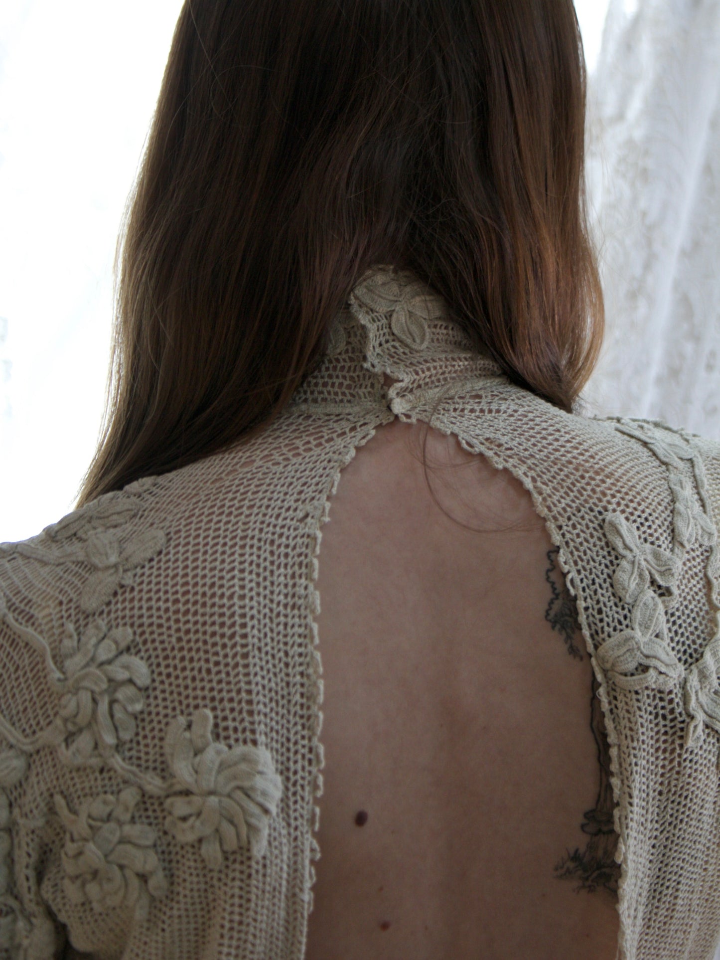 Antique Edwardian Irish Crochet Open Back Bodice