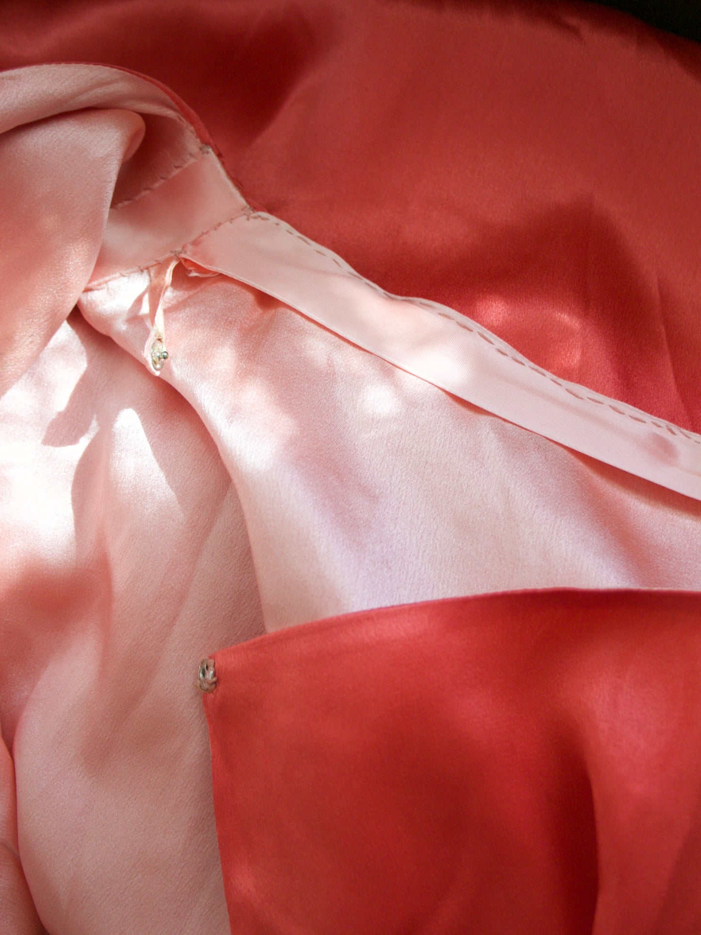 Antique 1920s Day-Glo Neon Coral Kimono Sleeve Silk Frog Closure Robe