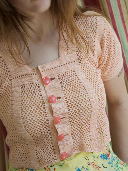 1940s Salmon Knit Button Front Cardigan