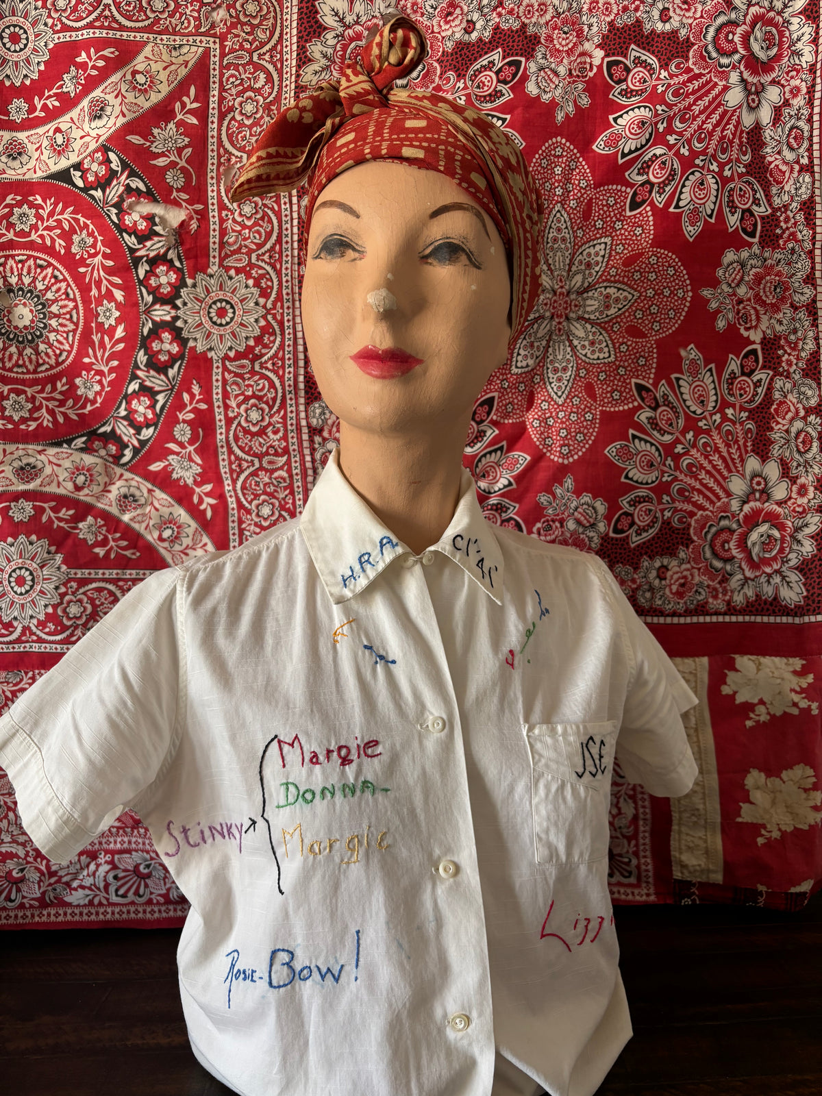 1941 Dated Embroidered Signature Loop Collar Blouse