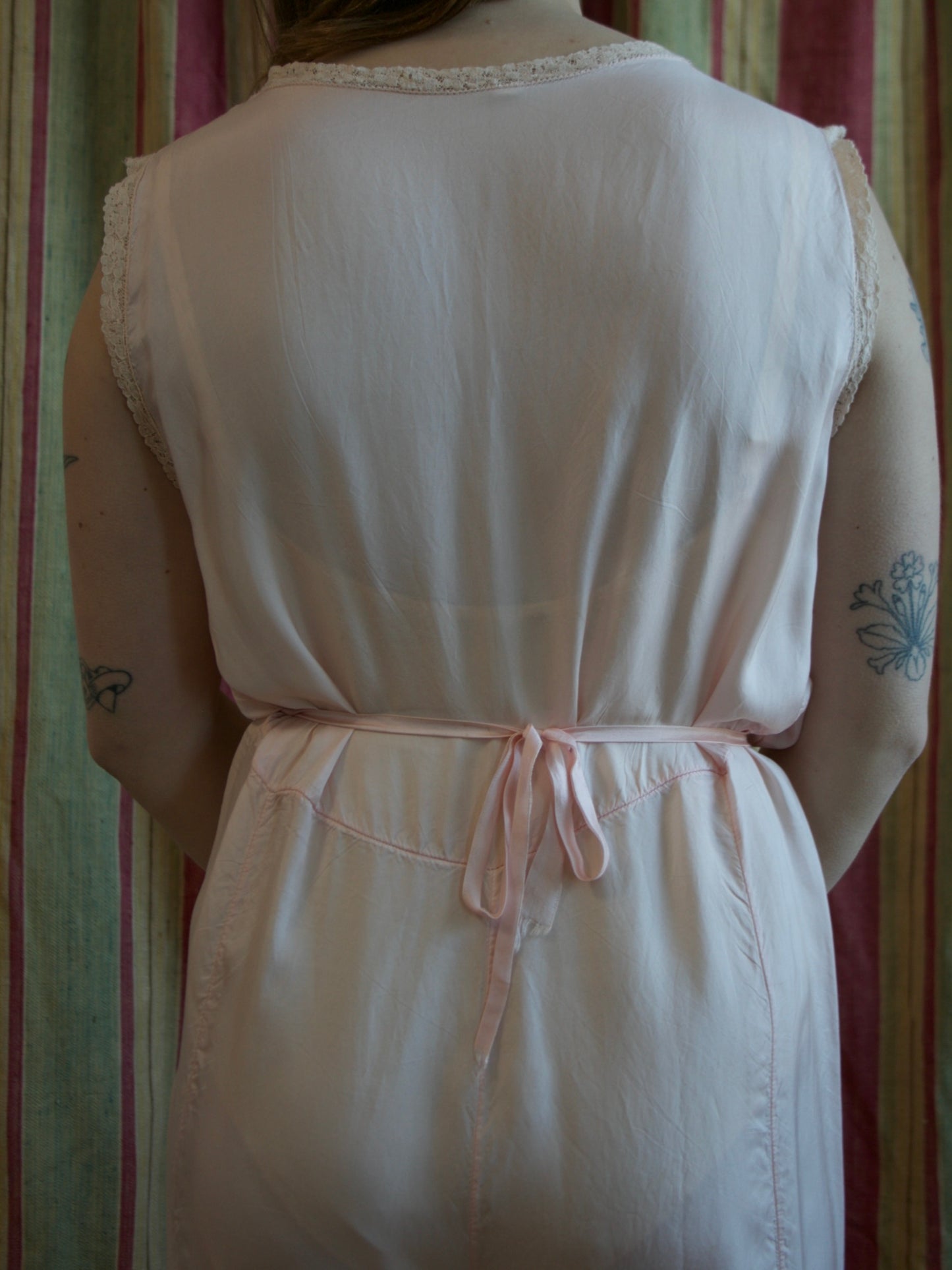 1930s Petal Pink Lace Trim Keyhole Boudoir Jumpsuit