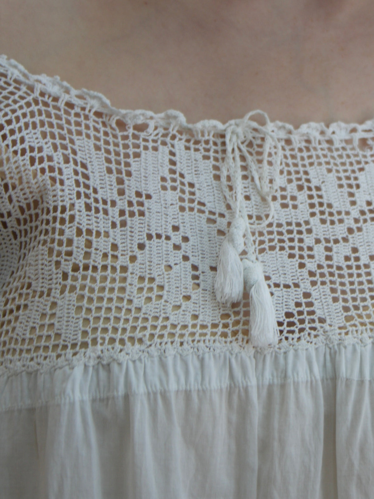 Antique Edwardian Cotton Crochet Yoke Chemise Dress