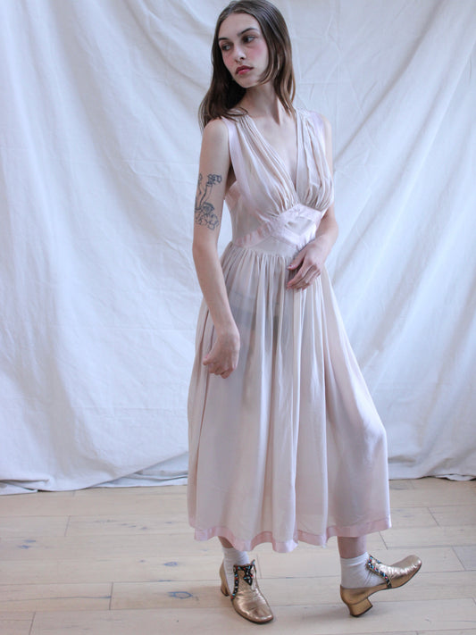 1940s Silk Fischer Two Tone Ruched Lingerie Gown