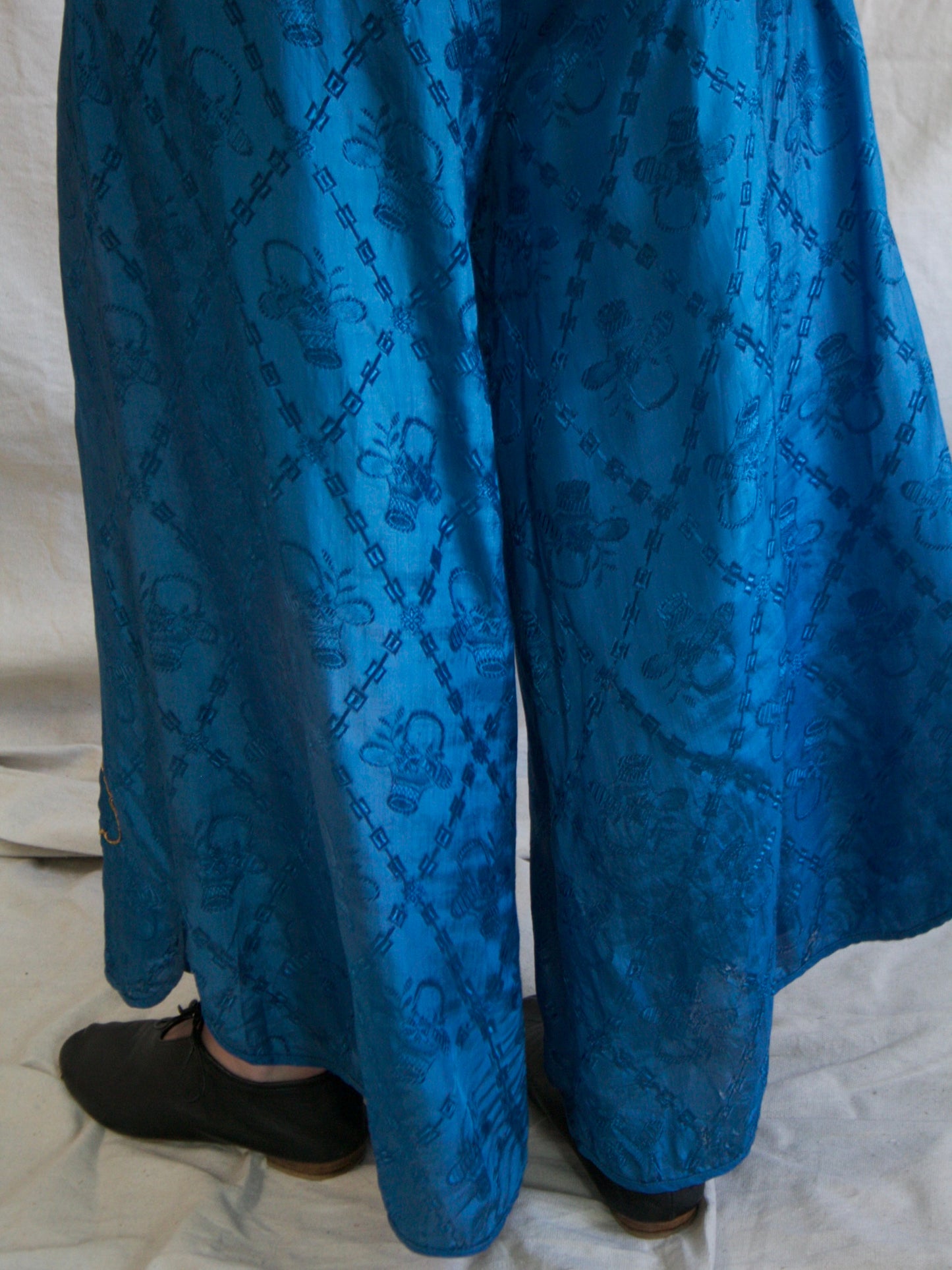 1930s 2 PC Rayon Jacquard Palazzo Pant Jumpsuit with Bullion Couching/ Stumpwork